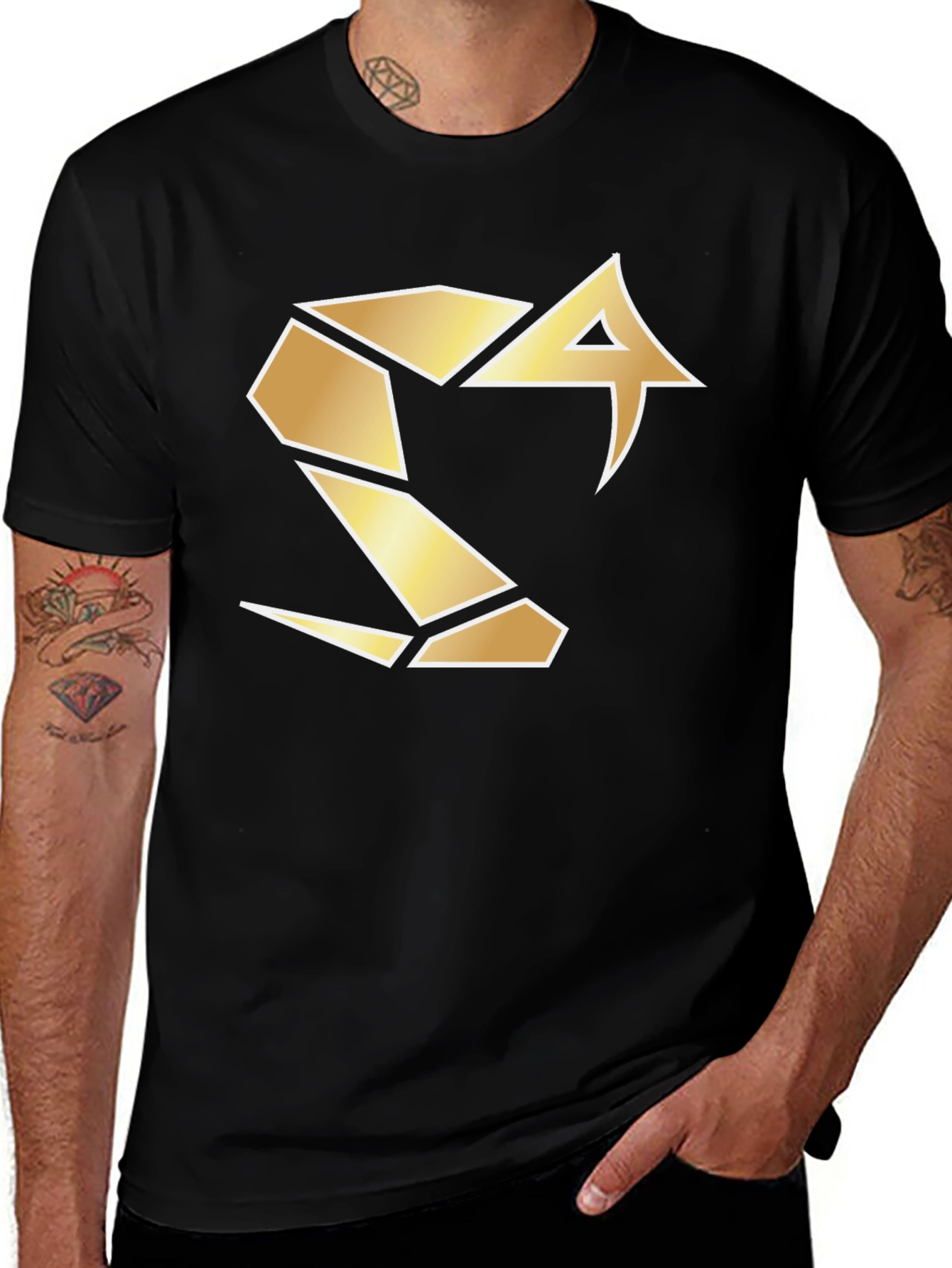 Variant 19 of Bold Black Tee with Geometric Gold Logo