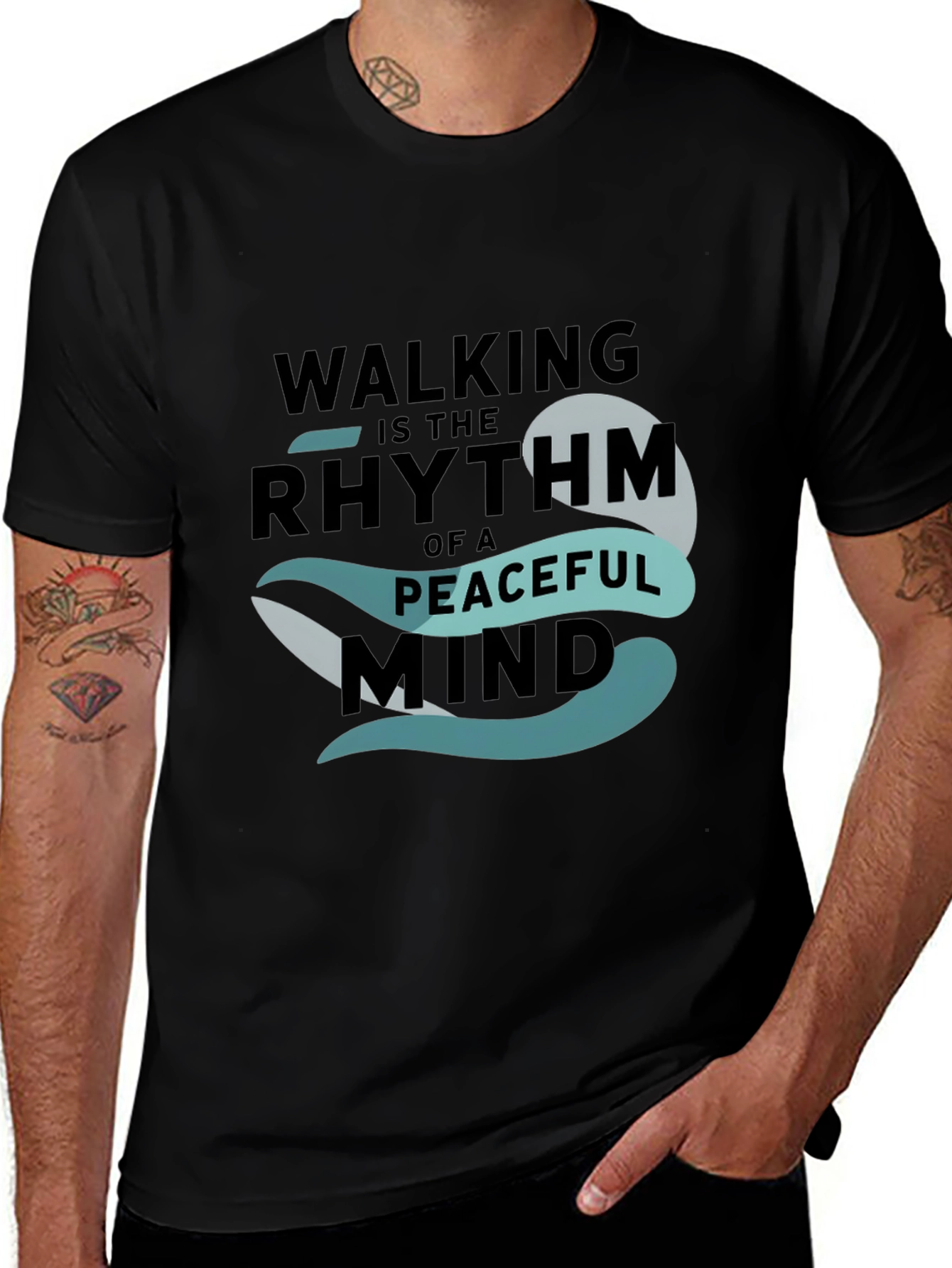 Peaceful Mind Walking T-Shirt: Black Graphic Tee