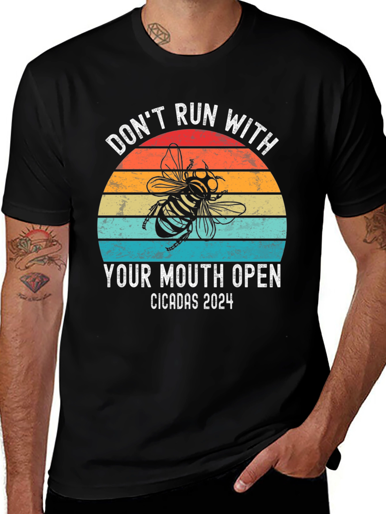 Cicadas 2024 Graphic Tee - Don't Run With Your Mouth Open!