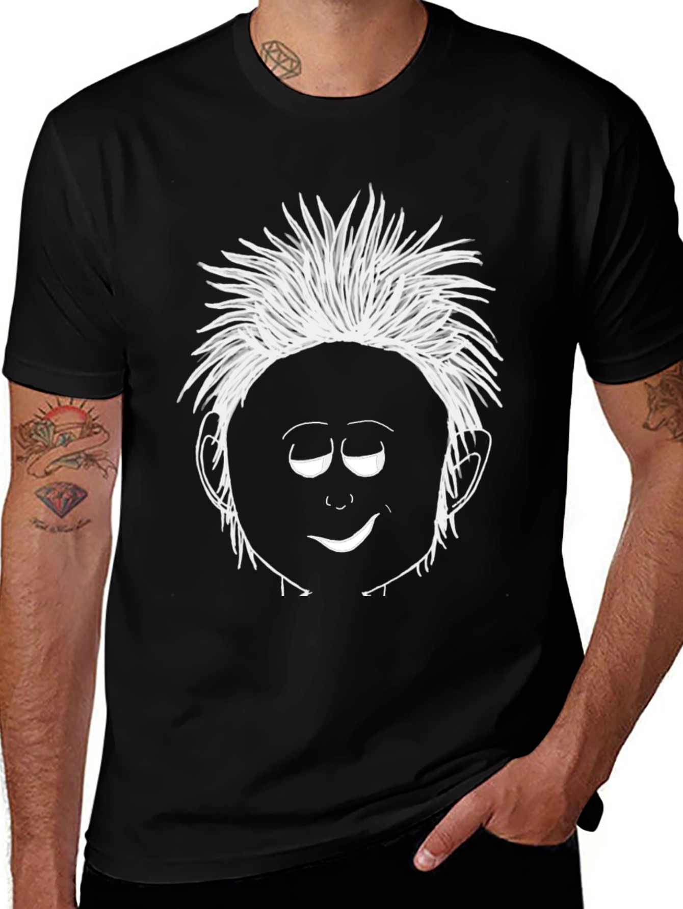 Funny Cartoon Face Graphic T-Shirt - Black