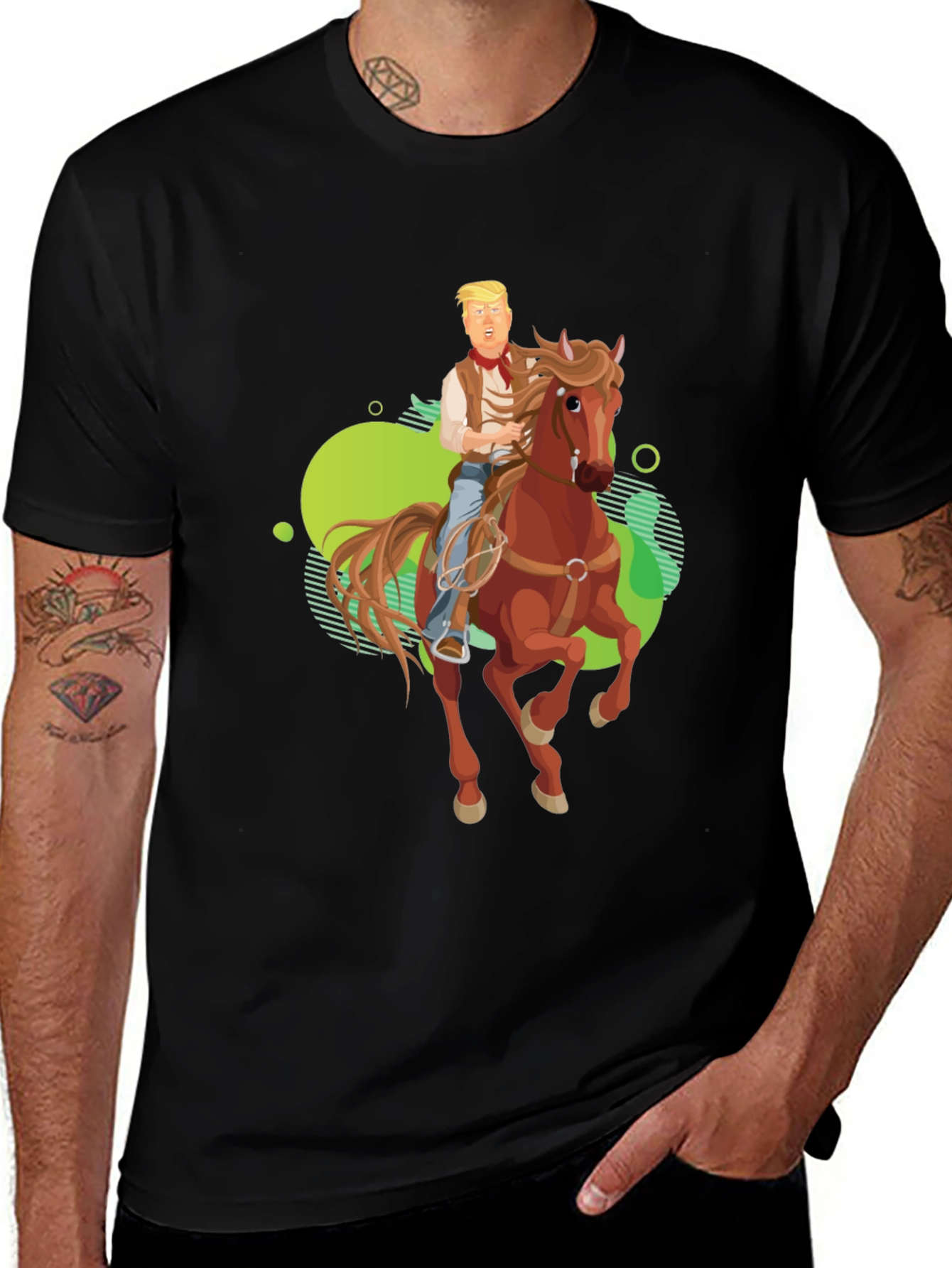 Cartoon Cowboy Horse Graphic T-Shirt