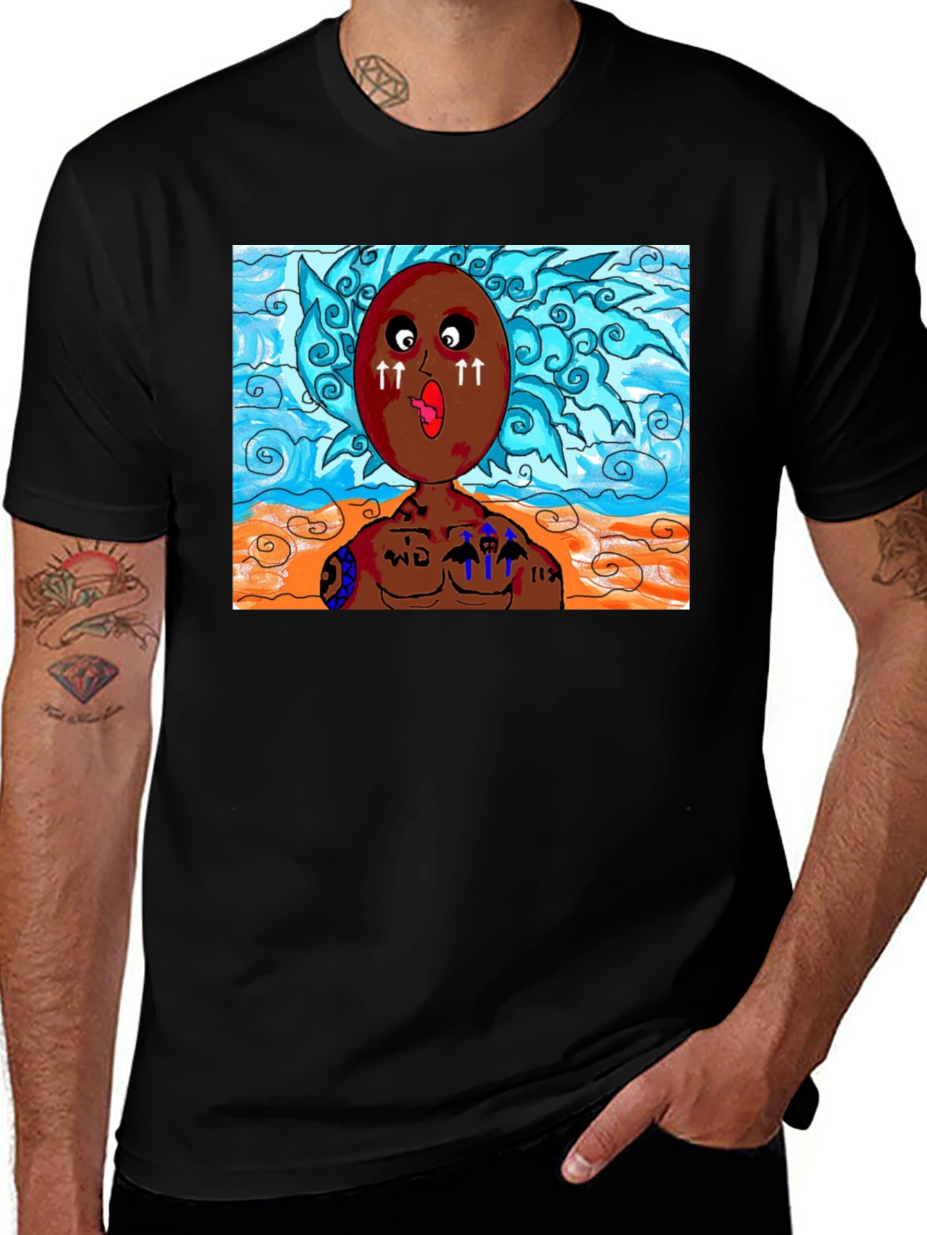 Variant 23 of Unique Cartoon Graphic Black T-Shirt
