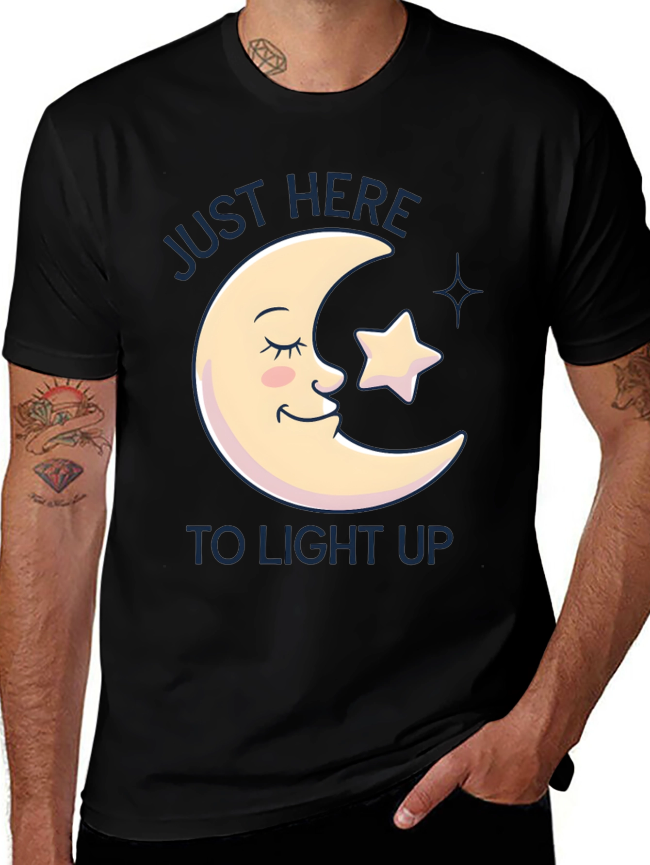 Moon & Star Graphic T-Shirt - Just Here to Light Up!