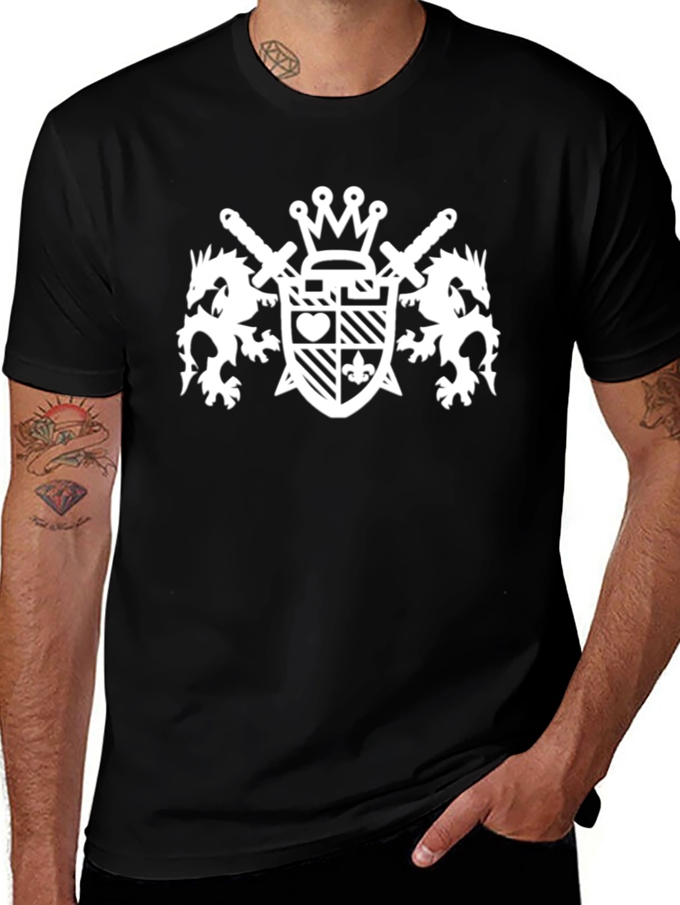 Variant 25 of Black T-Shirt with White Crest Graphic