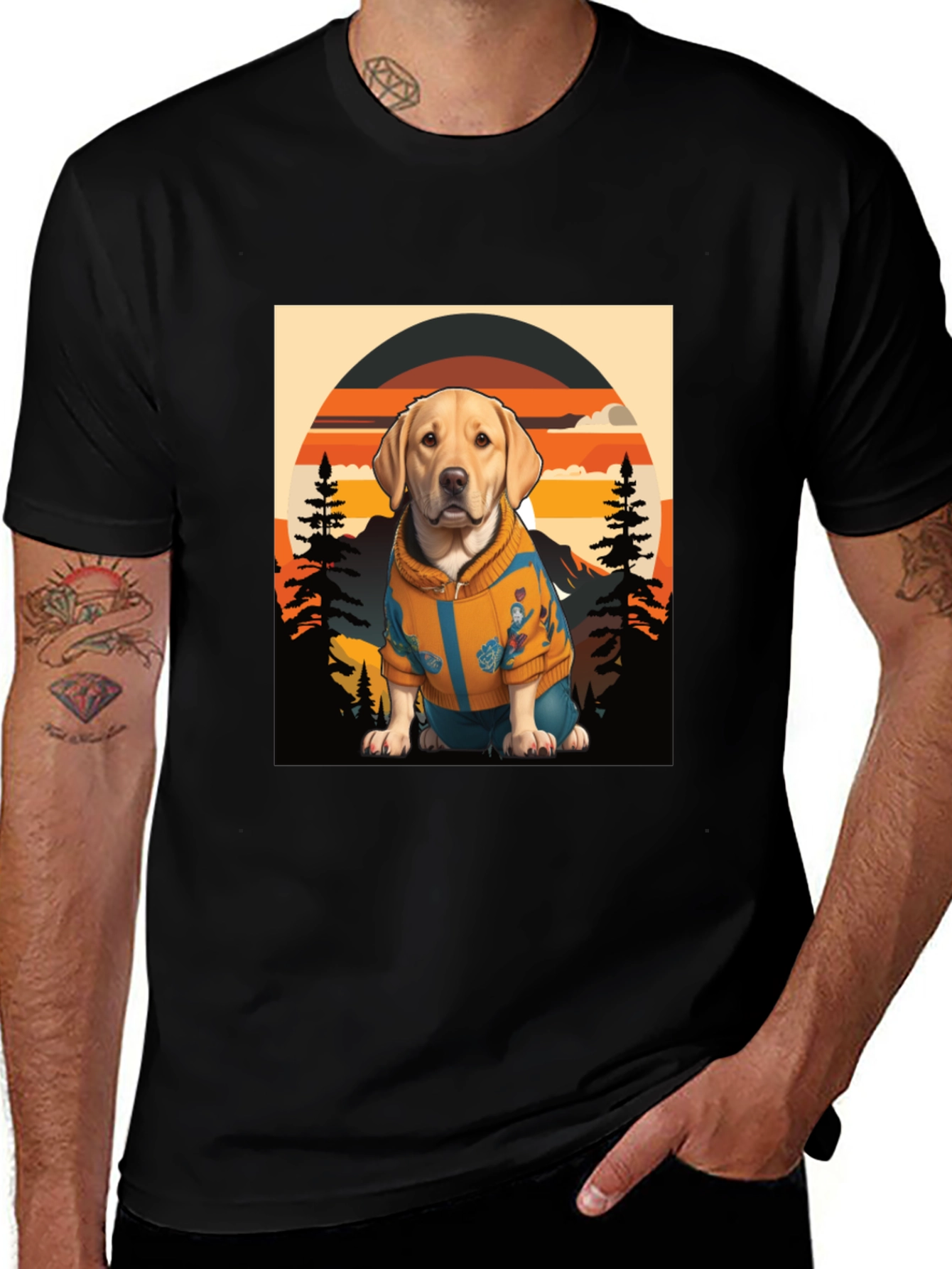 Variant 14 of Dog in Sweater Graphic Tee - Unisex Black T-Shirt