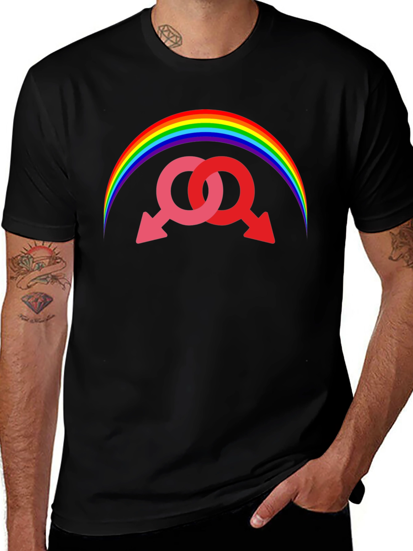 Variant 3 of Rainbow Gay Pride Interlocked Mars Symbol T-Shirt