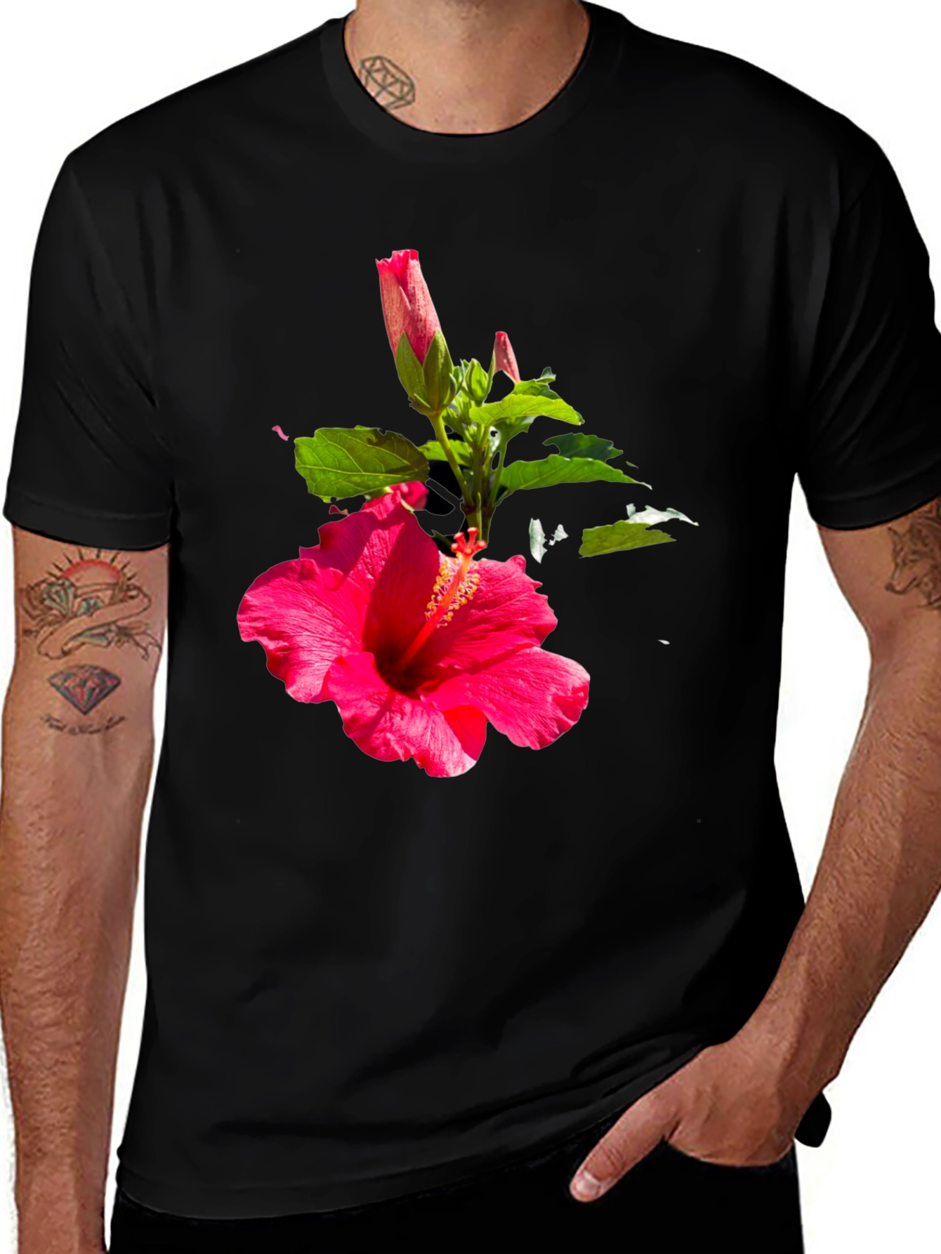 Variant 17 of Hibiscus Flower Graphic Black T-Shirt