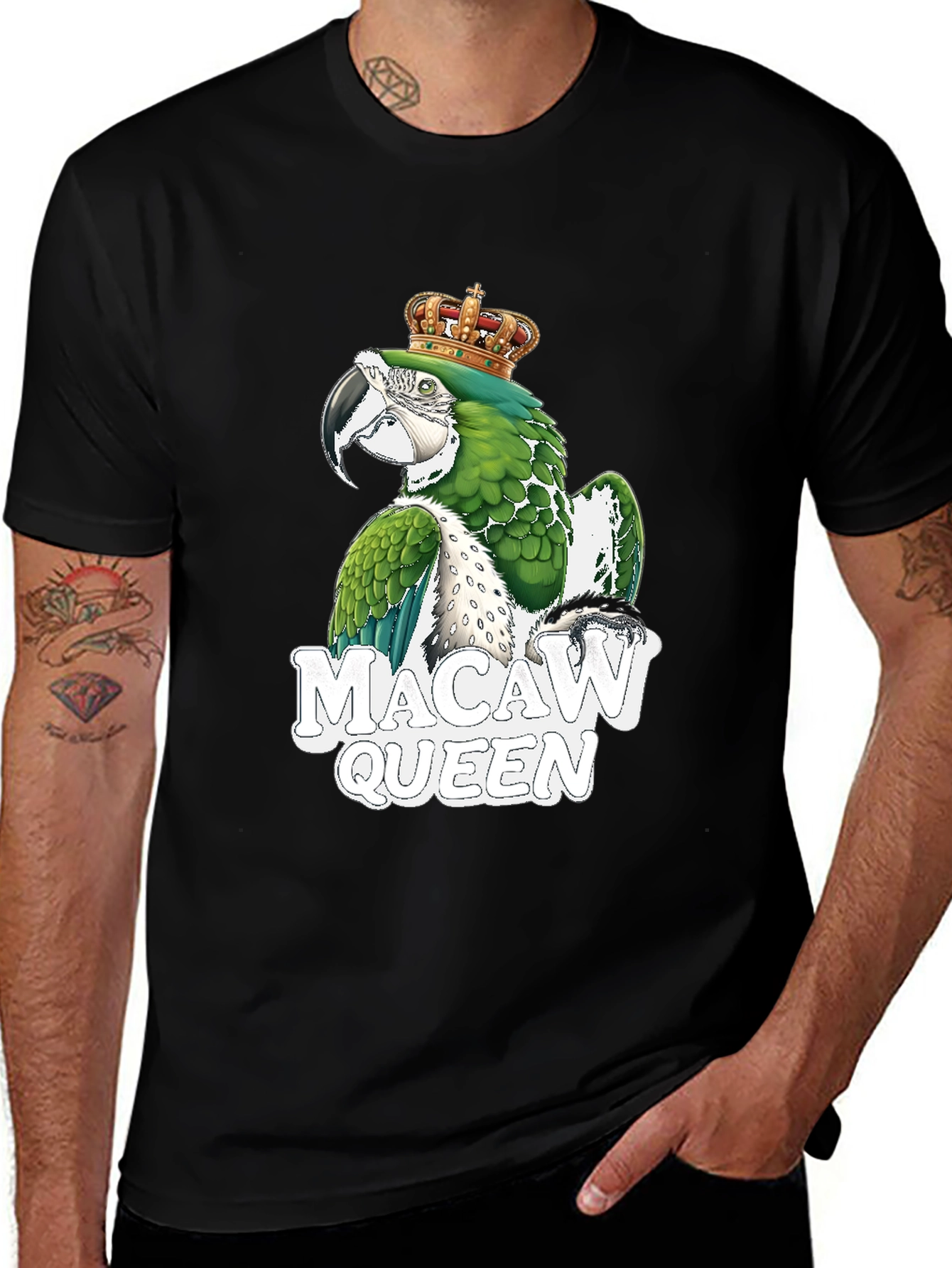 Variant 17 of Macaw Queen T-Shirt - Parrot Crown Design