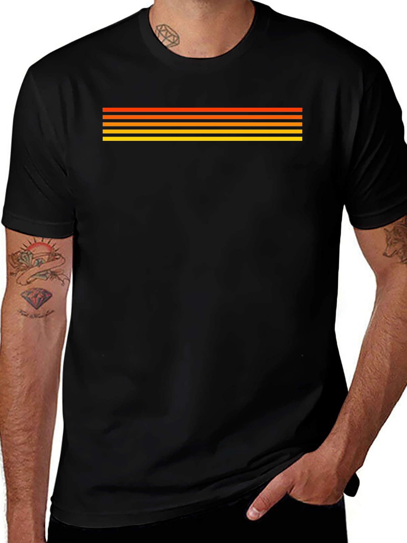 Variant 21 of Retro Stripe Tee - Black Cotton Blend Shirt