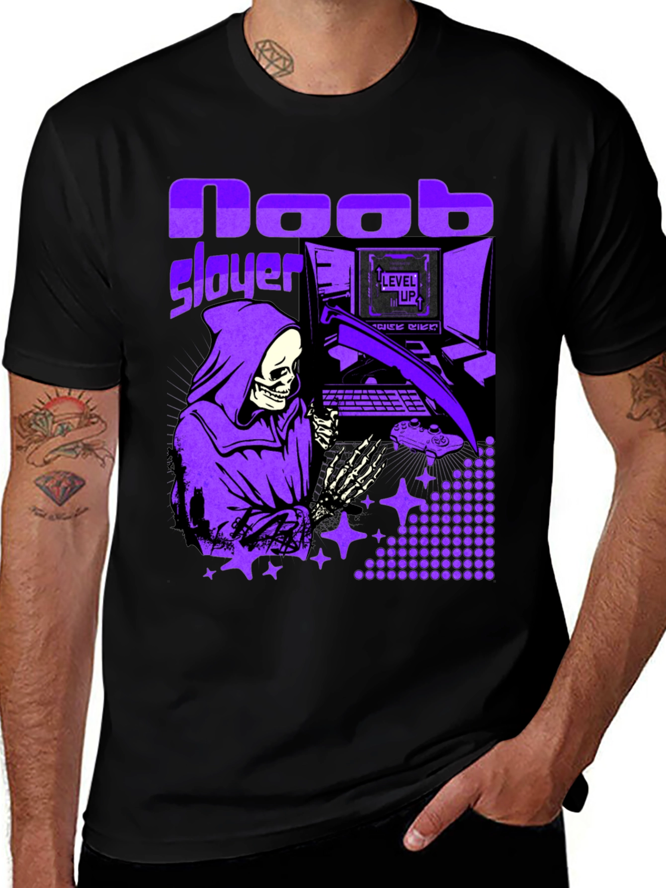 Variant 23 of Noob Slayer Gaming T-Shirt - Grim Reaper Gamer Tee