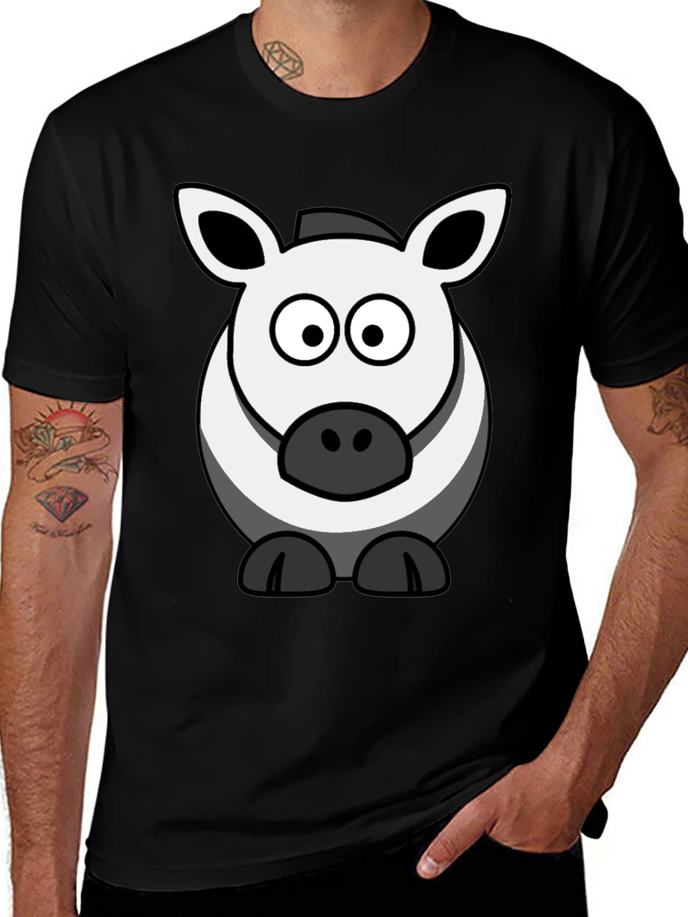 Variant 24 of Cartoon Donkey Graphic Tee - Black Cotton T-Shirt