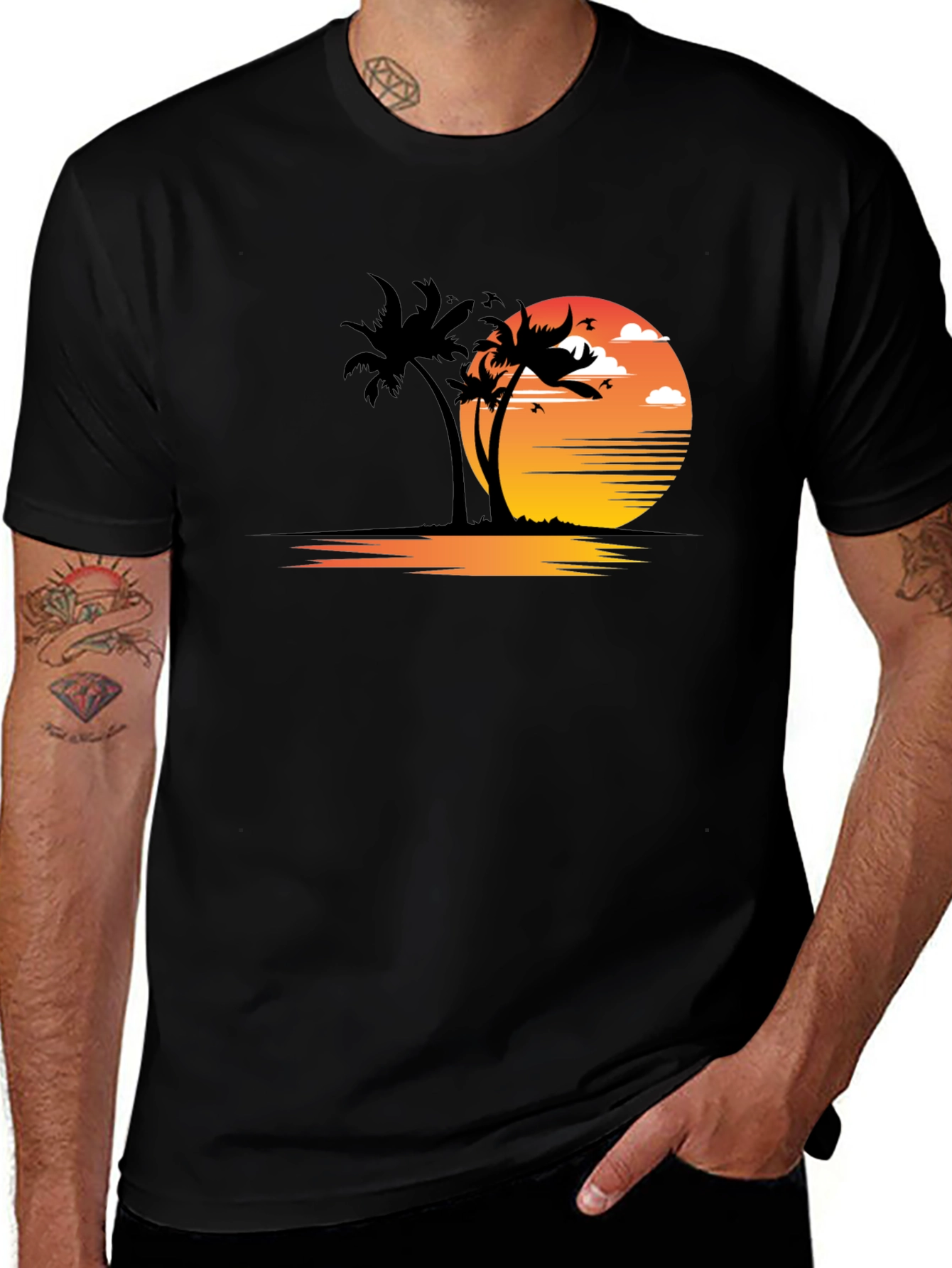 Variant 7 of Sunset Palm Tree Graphic Tee - Black