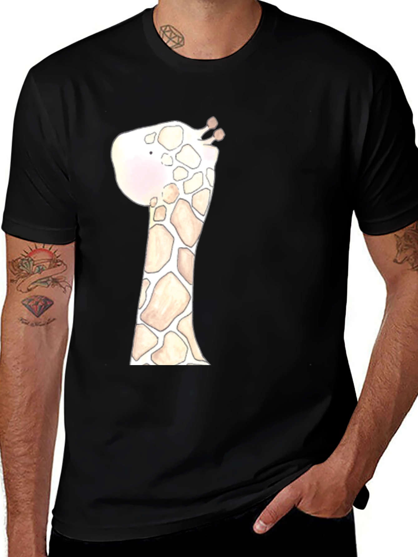 Variant 13 of Giraffe Graphic Tee - Black Cotton Casual Shirt