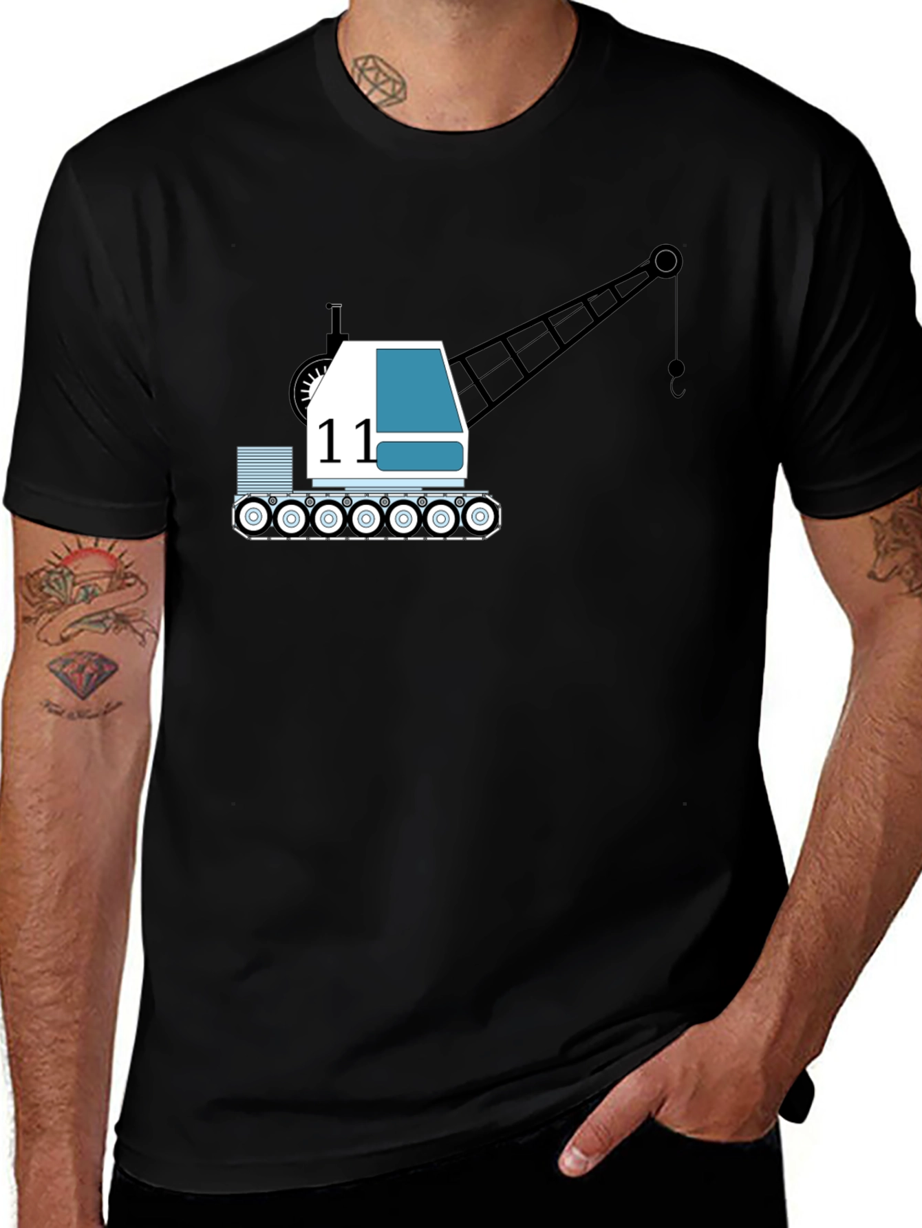 Variant 27 of Black Crane T-Shirt - Construction Vehicle Graphic Tee