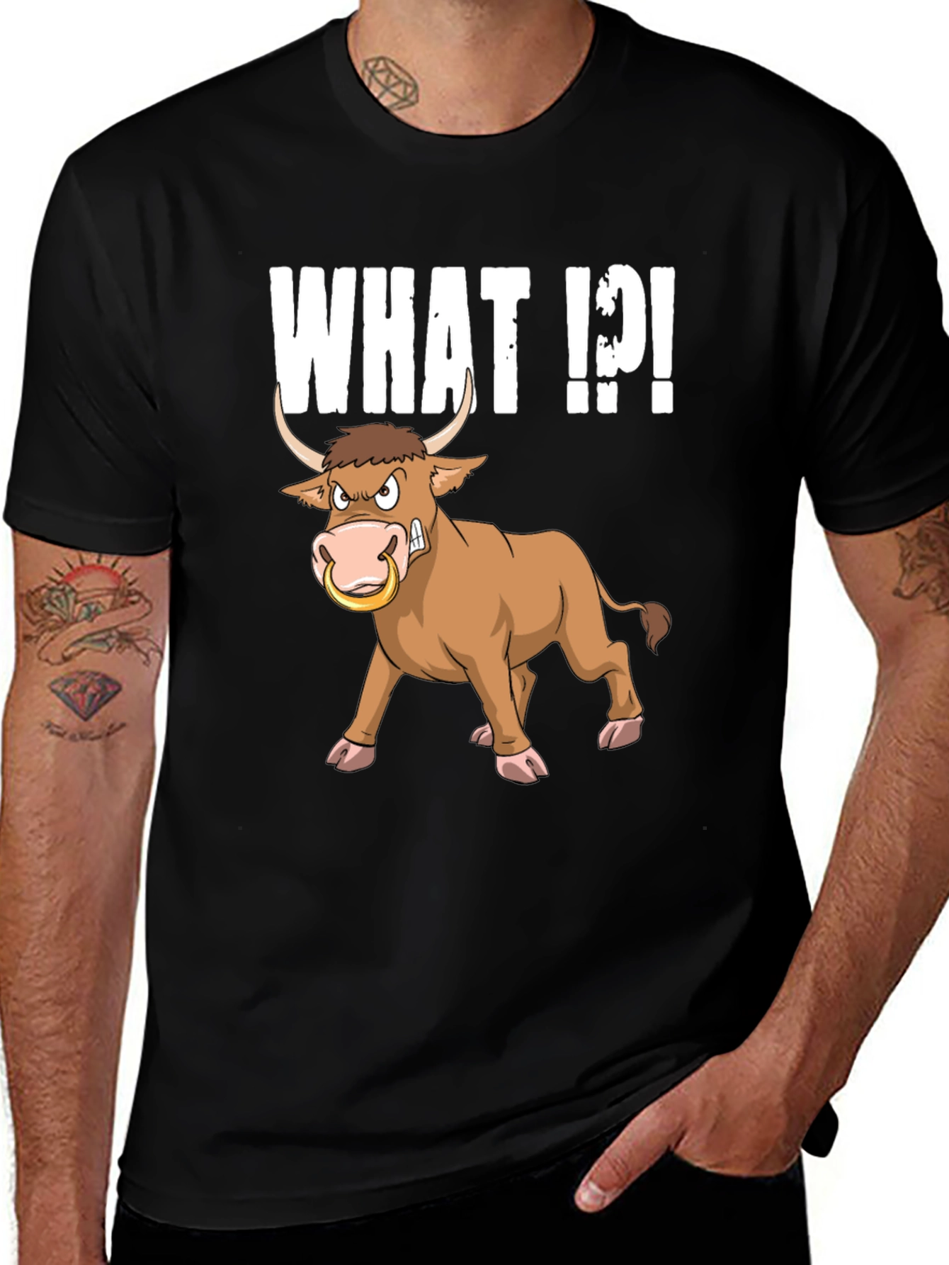 Variant 8 of Funny Bull What T-Shirt - Black Graphic Tee