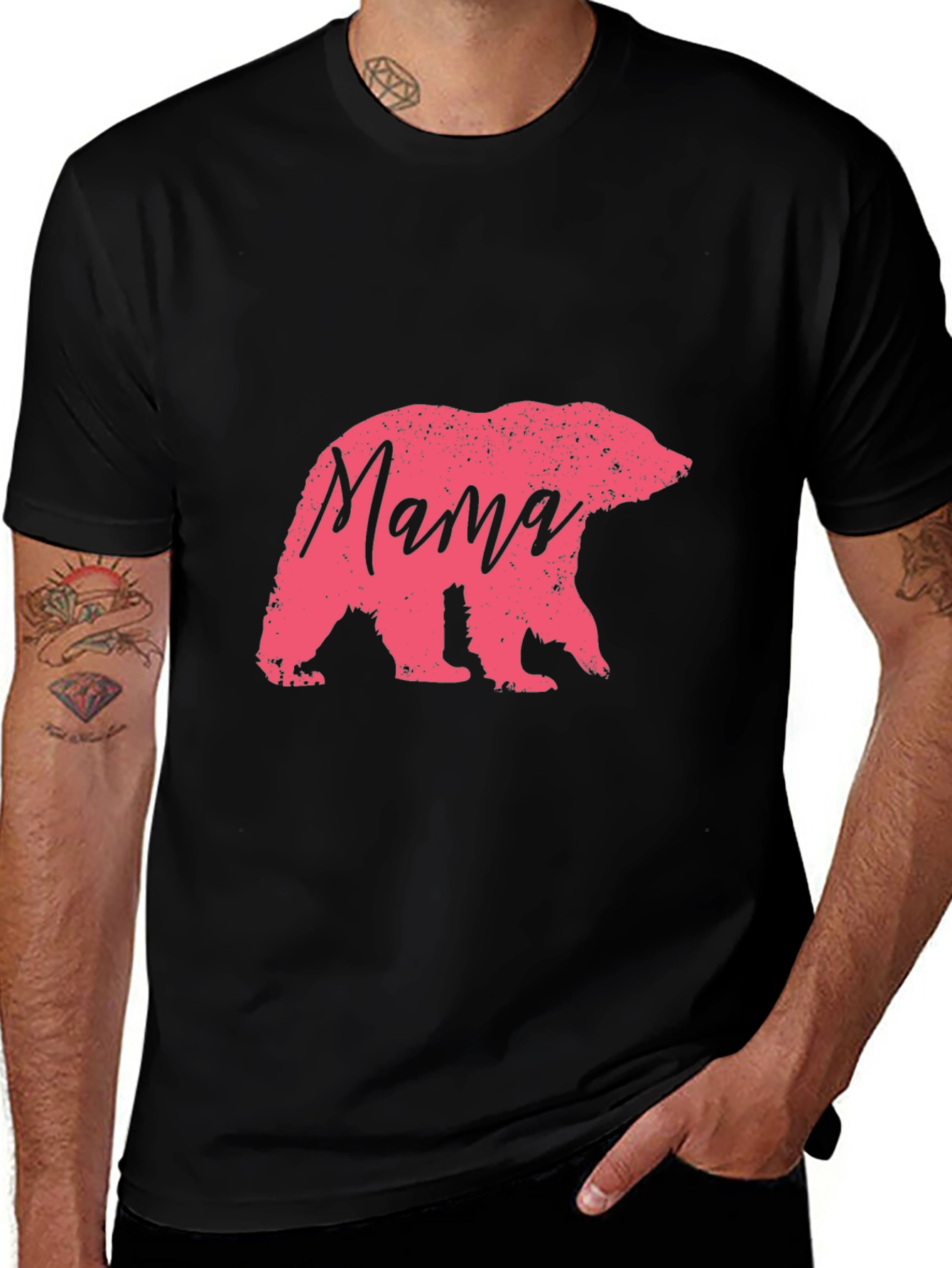 Mama Bear Graphic Tee - Black Cotton Blend T-Shirt
