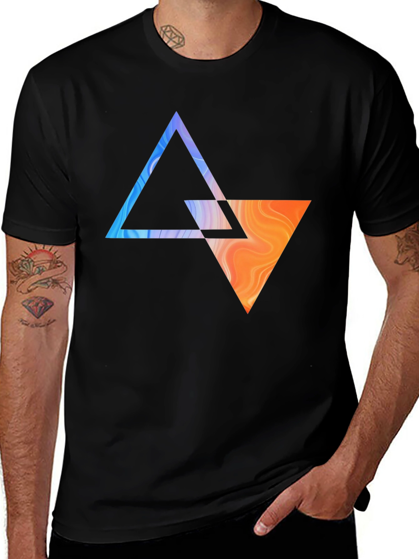 Abstract Triangle Graphic Black T-Shirt