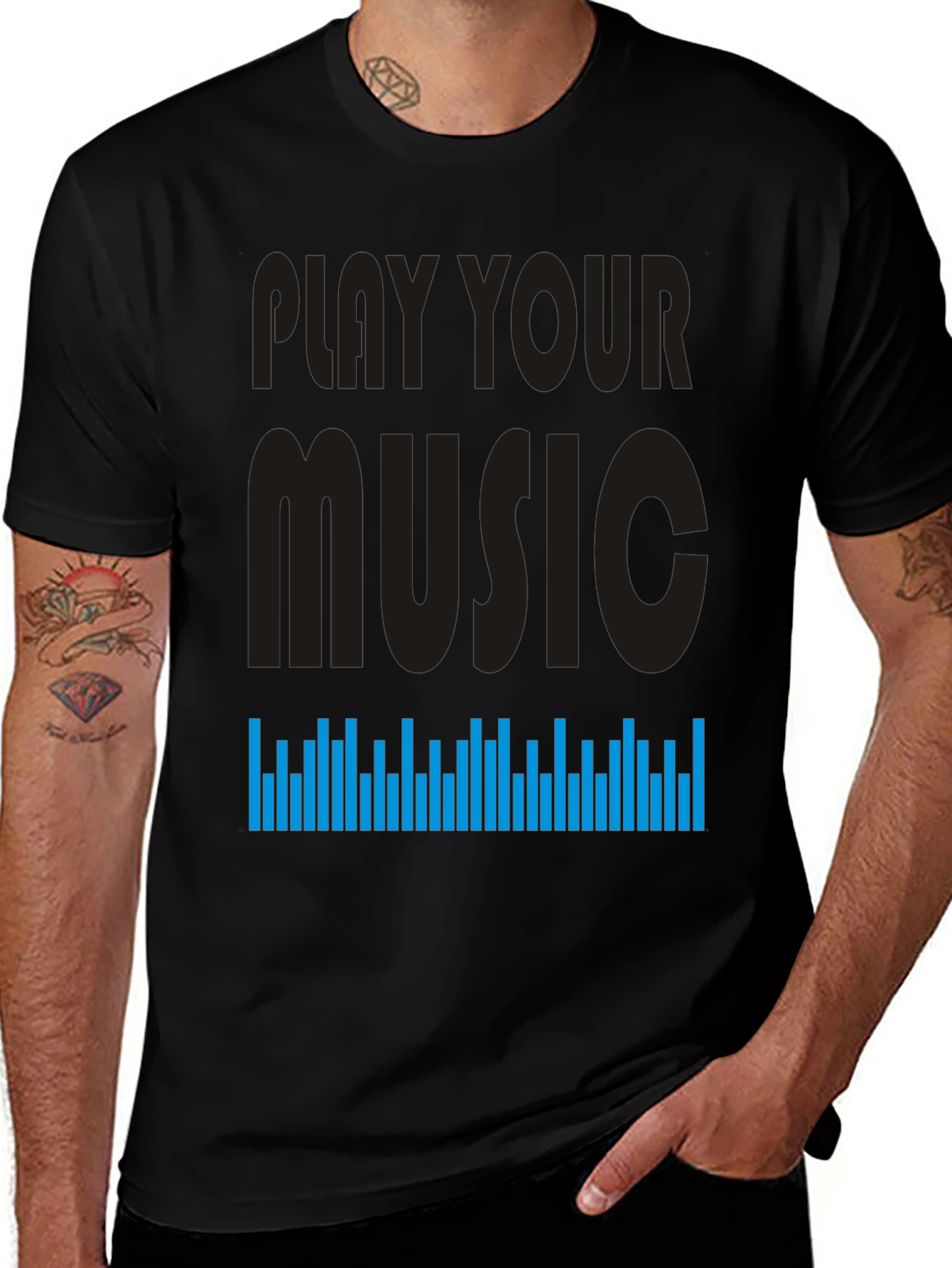 Variant 17 of Play Your Music Graphic Tee - Black Cotton T-Shirt