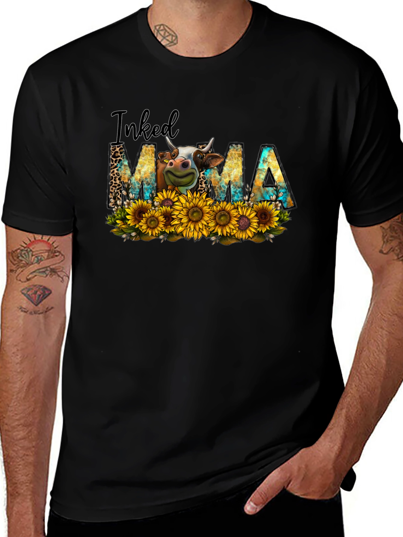 Inked Mama Cow Sunflower Graphic Tee