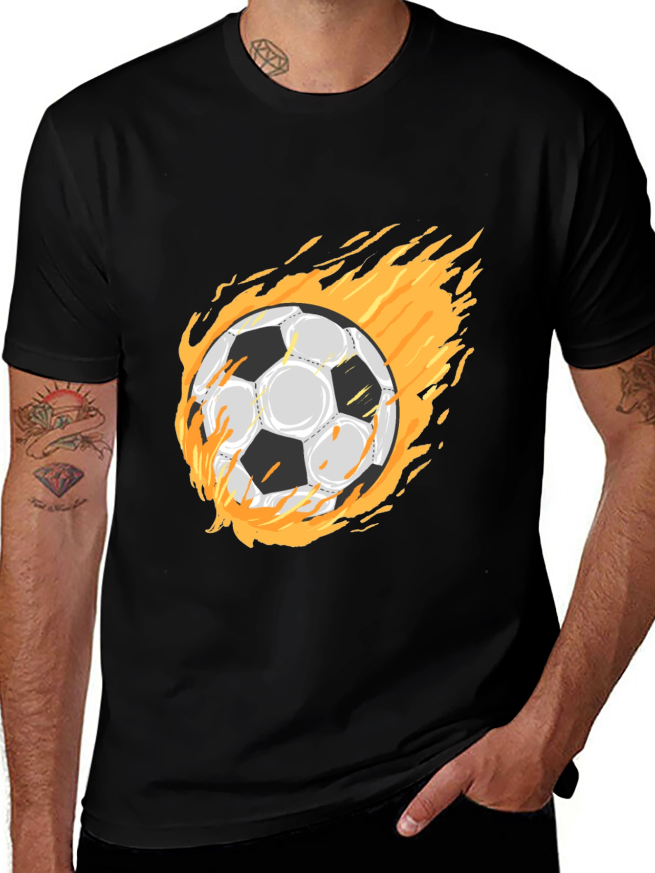 Variant 21 of Flaming Soccer Ball Black T-Shirt