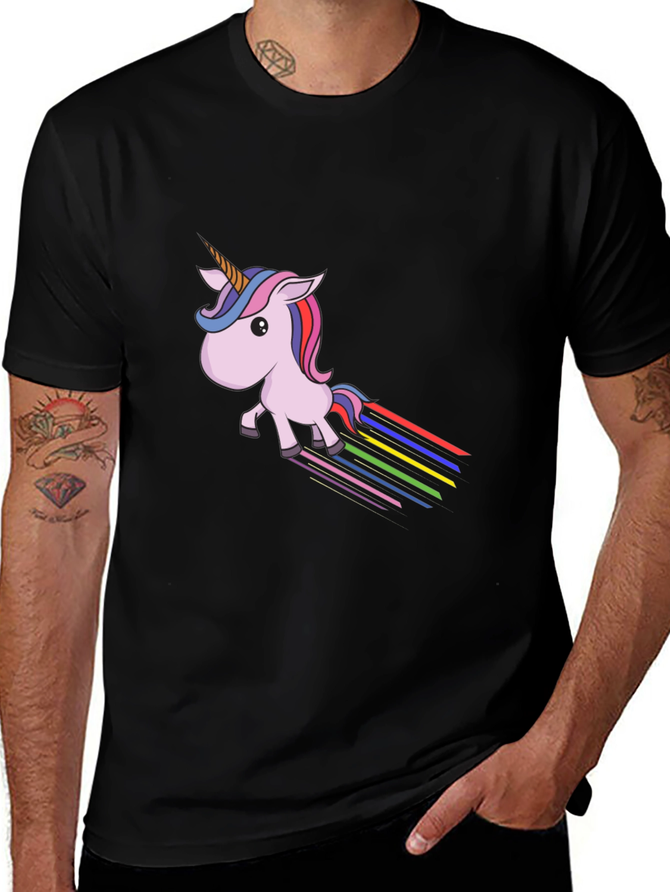 Variant 26 of Rainbow Unicorn Graphic Tee - Black Cotton Blend
