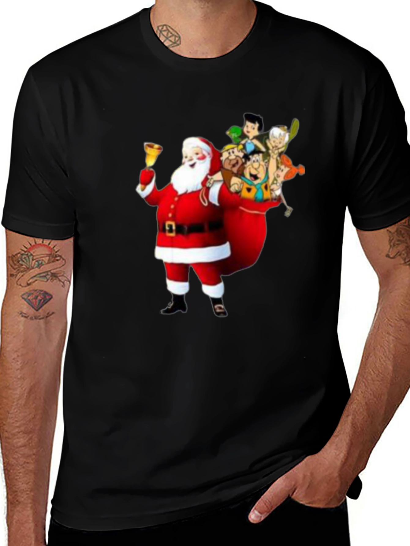 Santa Flintstones T-Shirt - Christmas Cartoon Tee