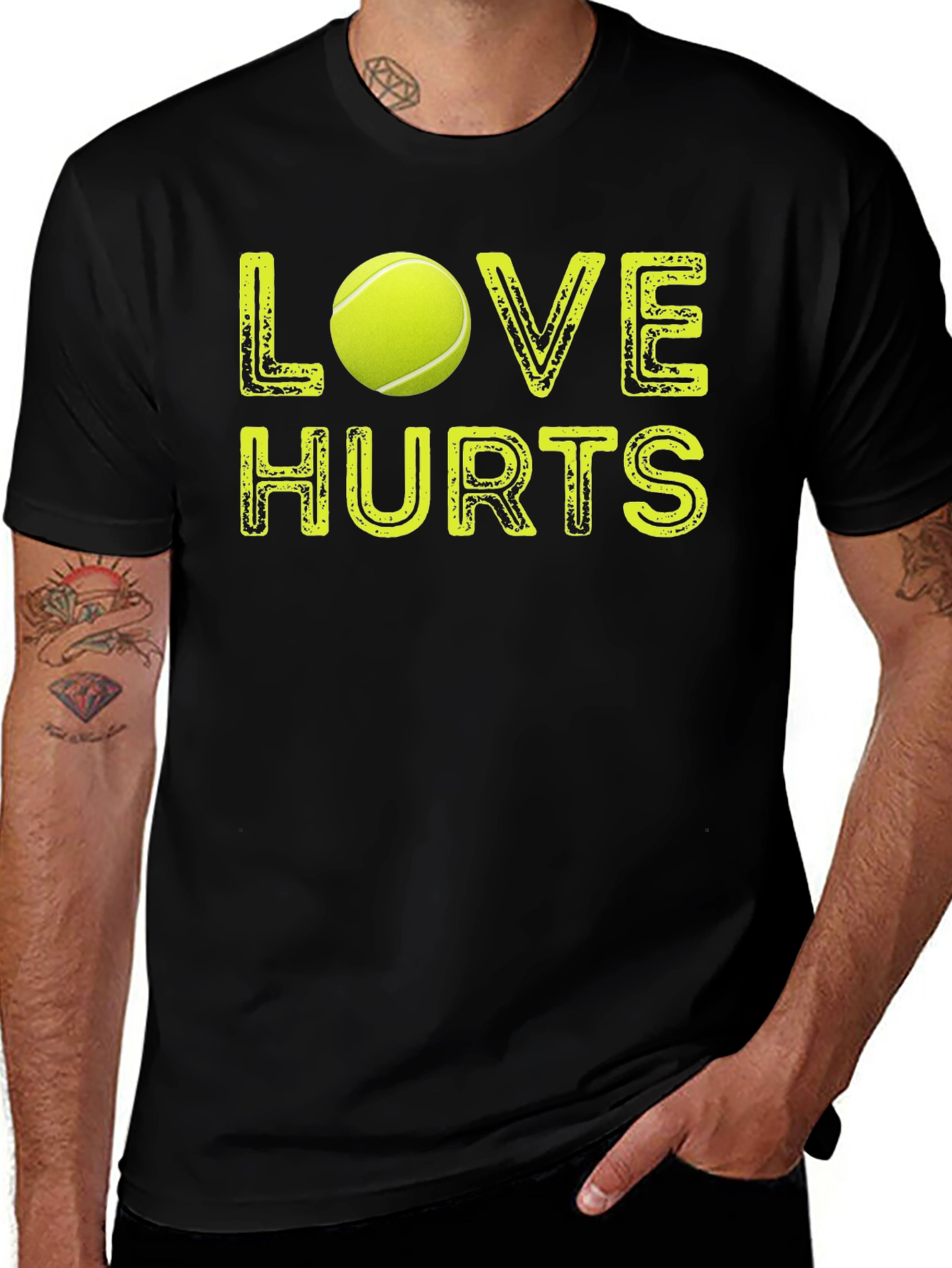 Variant 24 of Love Hurts Tennis T-Shirt - Black