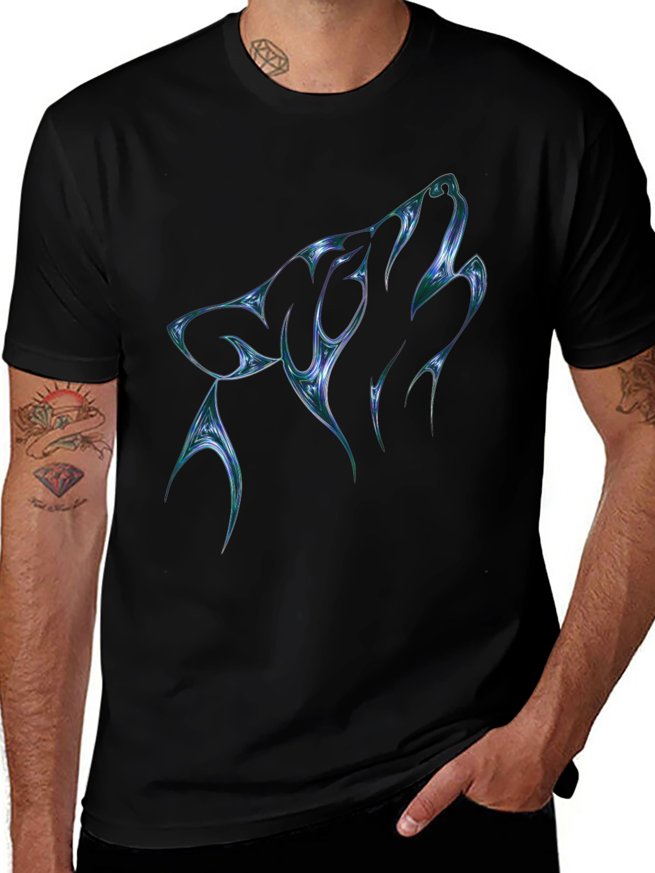 Variant 28 of Men's Black T-Shirt with Abstract Wolf Graphic