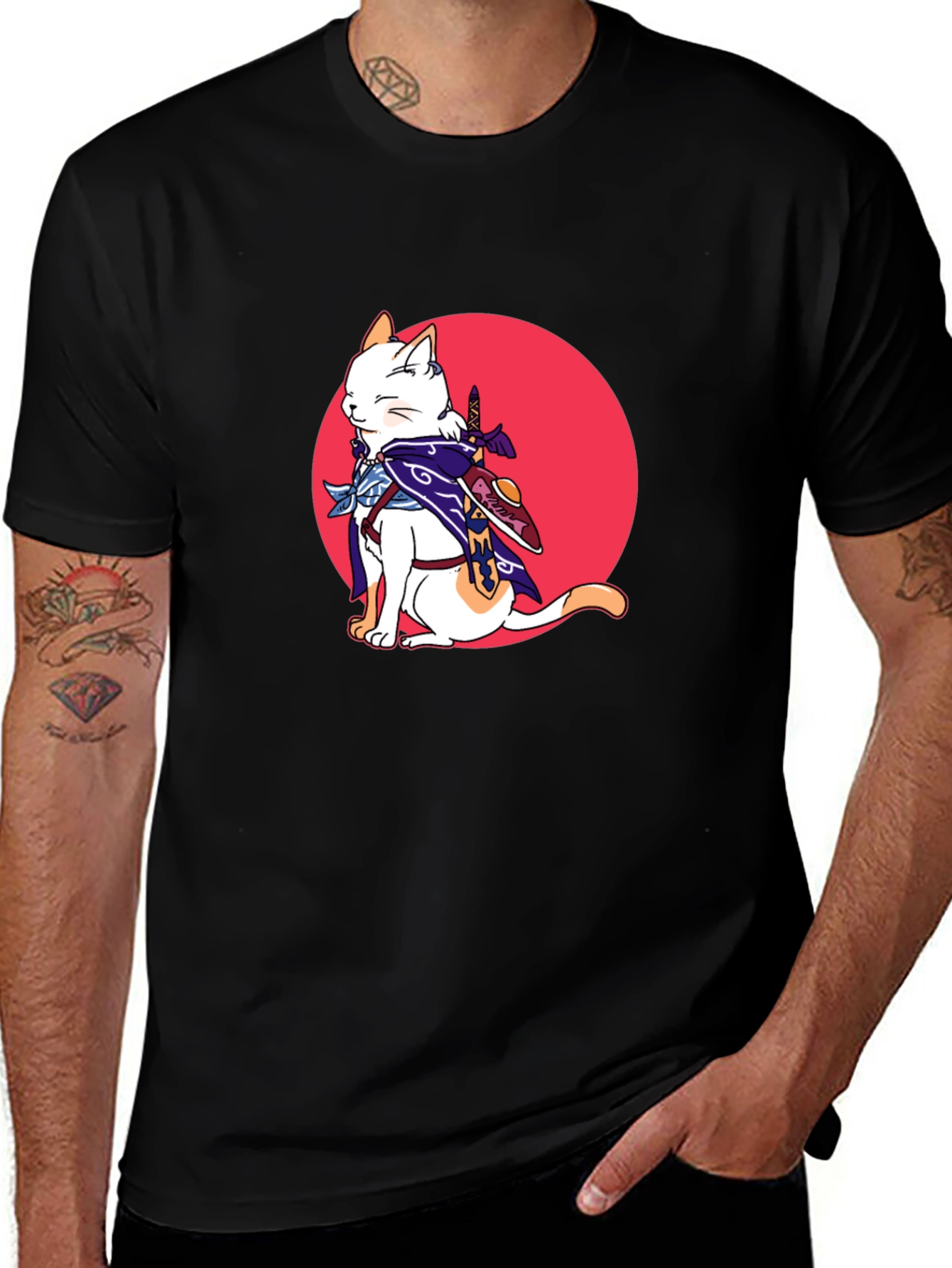 Ninja Cat Graphic T-Shirt - Black