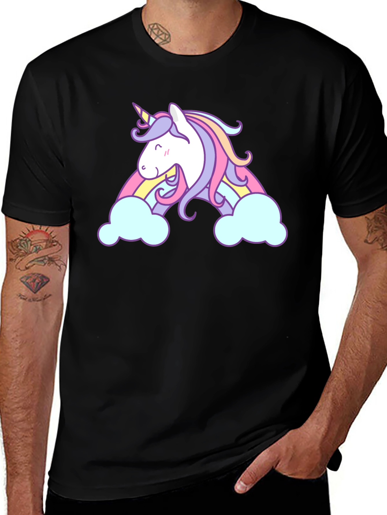 Variant 12 of Unicorn Rainbow Graphic Black T-Shirt
