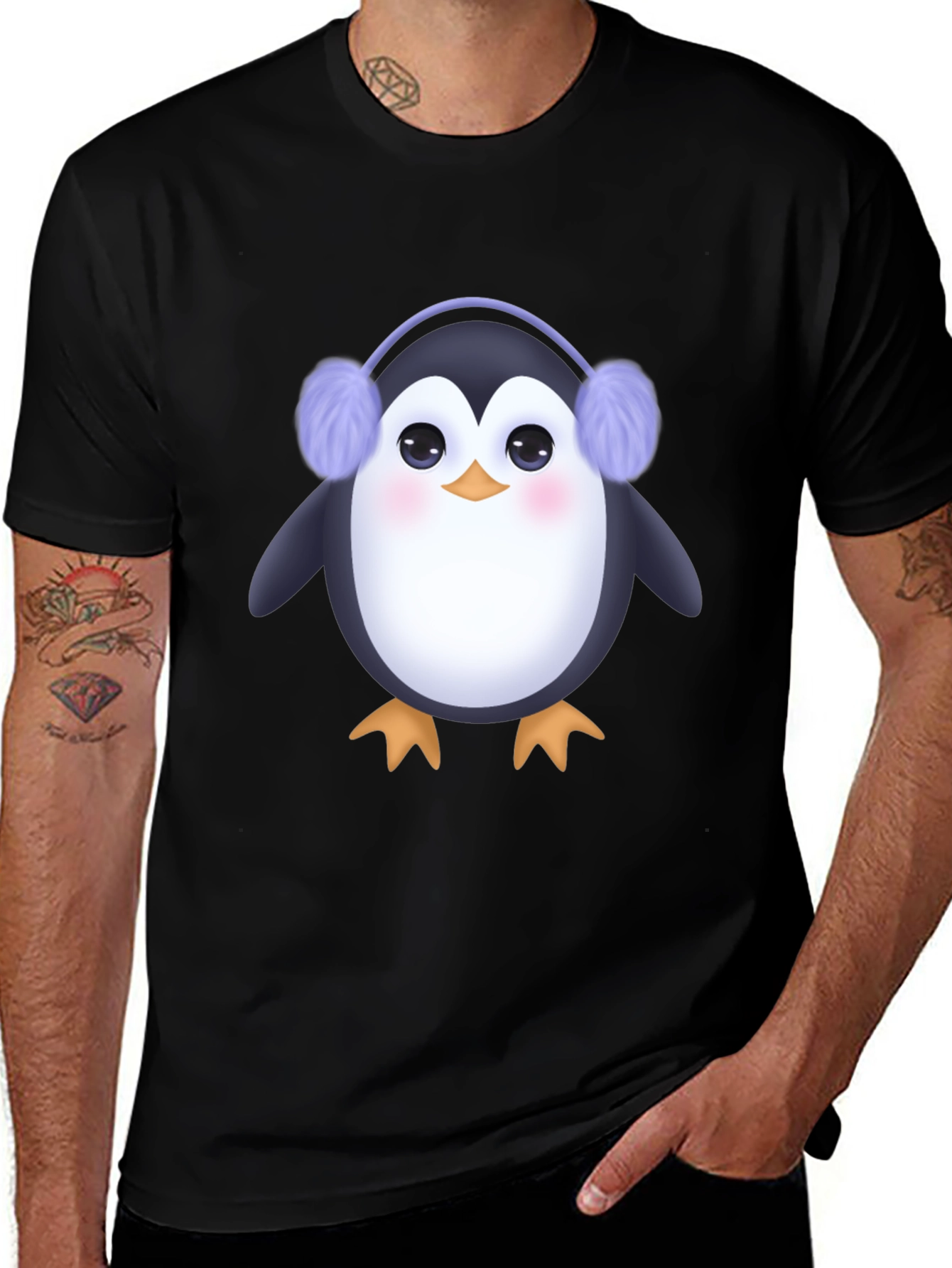 Variant 29 of Cute Penguin T-Shirt with Earmuffs - Black