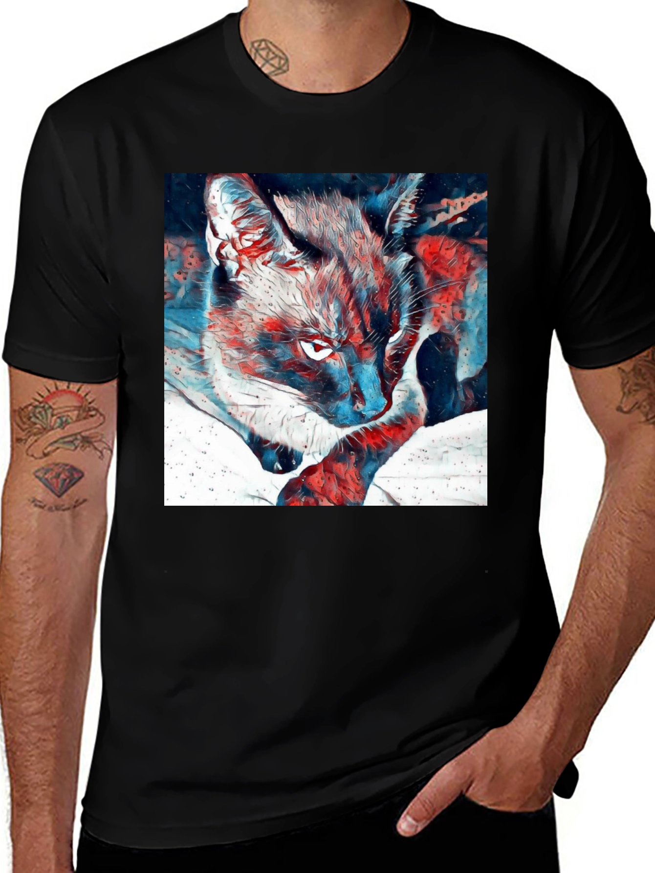 Variant 26 of Artistic Cat Graphic Black T-Shirt