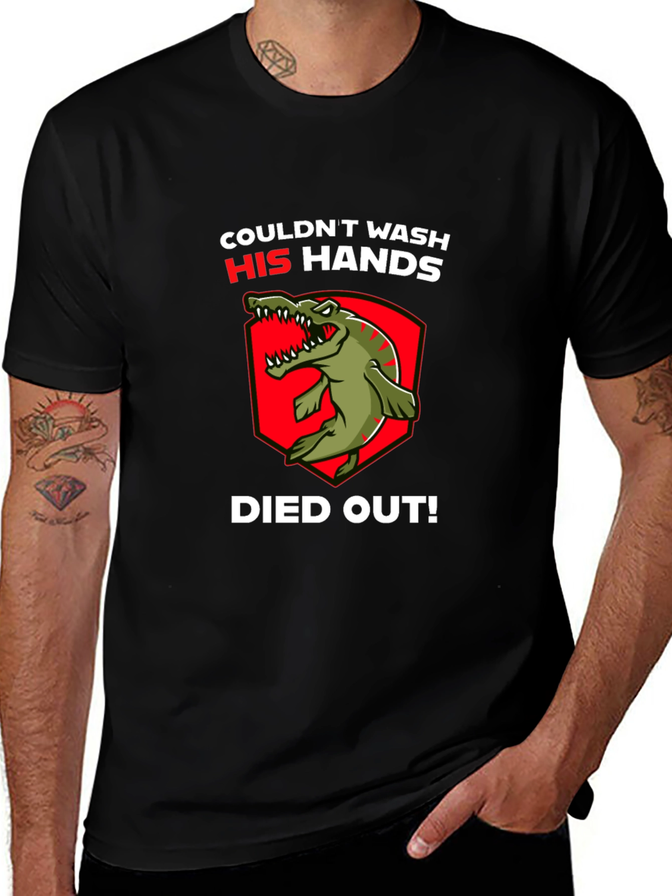 Variant 12 of Couldn't Wash His Hands T-Shirt - Dinosaur Funny
