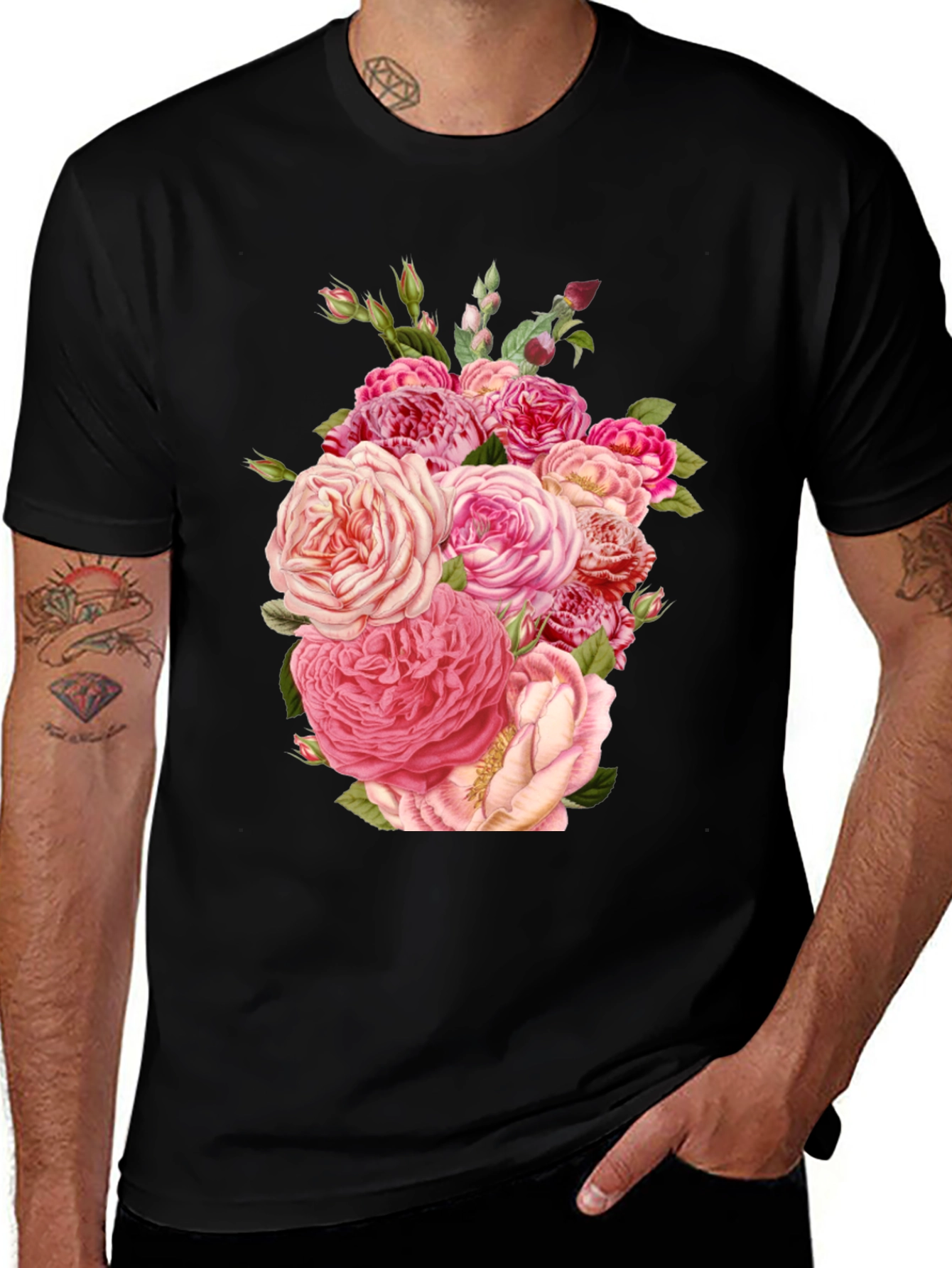 Variant 23 of Floral Print Black T-Shirt