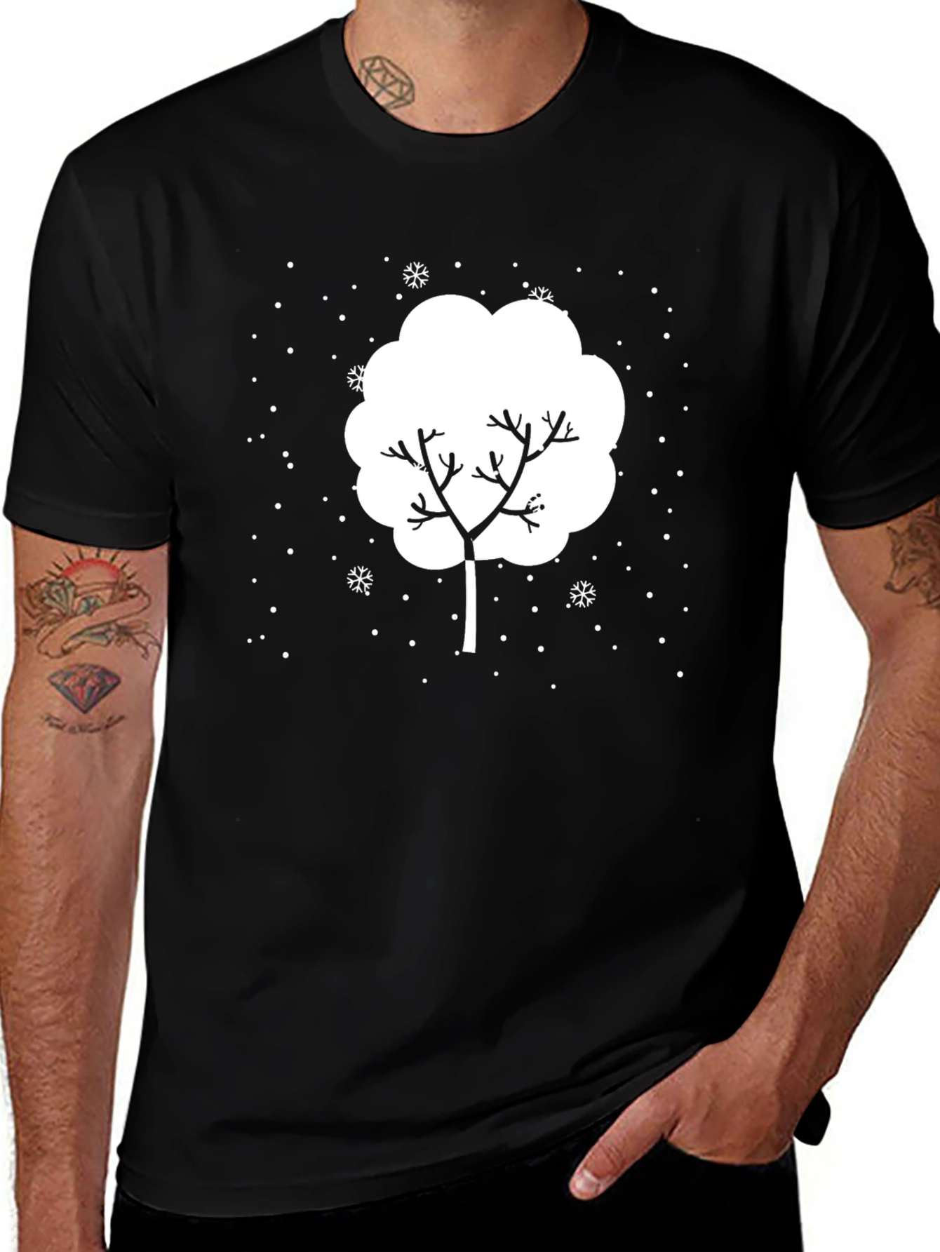 Variant 17 of Winter Tree Graphic Tee - Black Cotton Blend