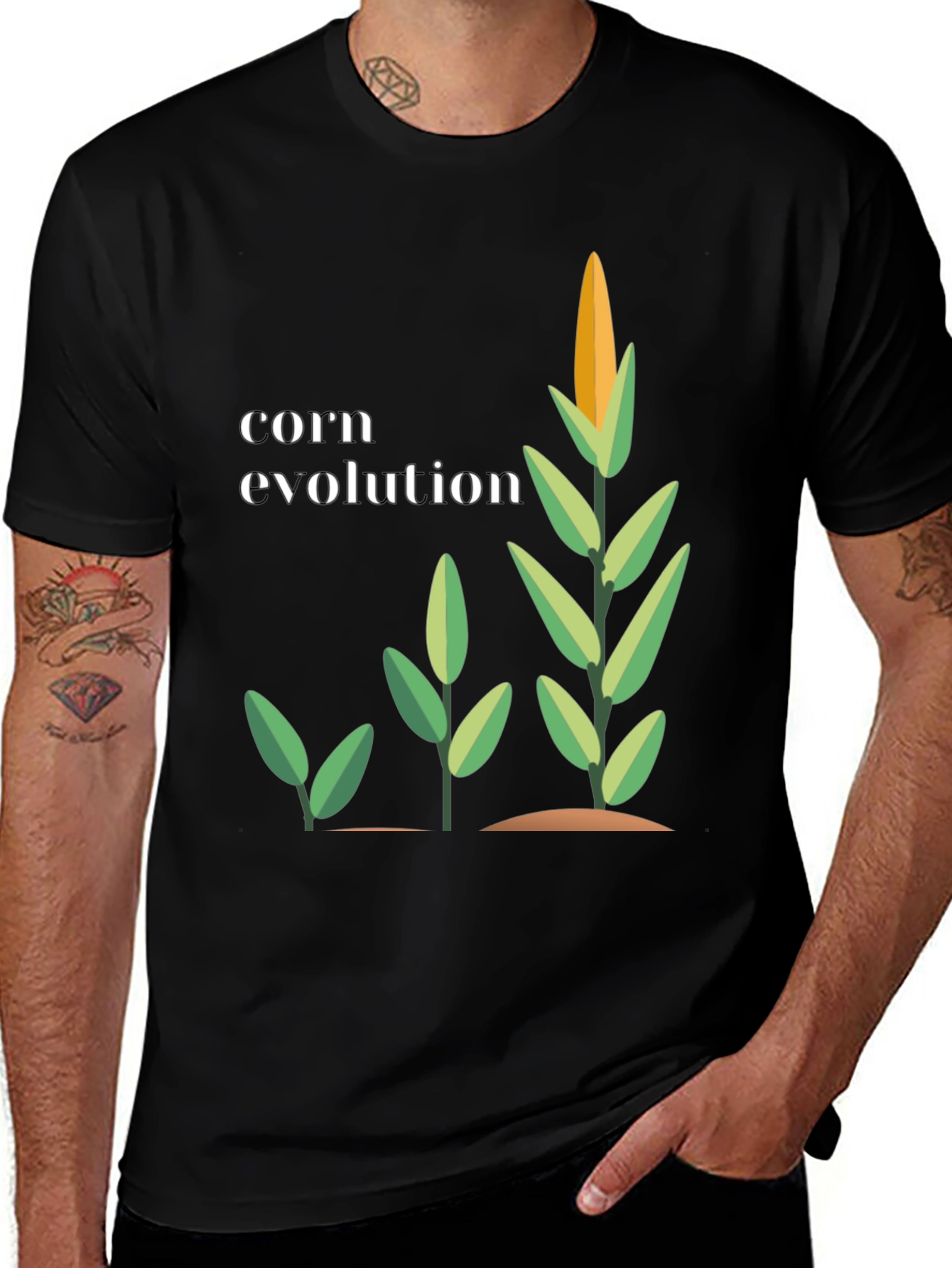 Variant 3 of Corn Evolution Graphic T-Shirt - Black Cotton Tee
