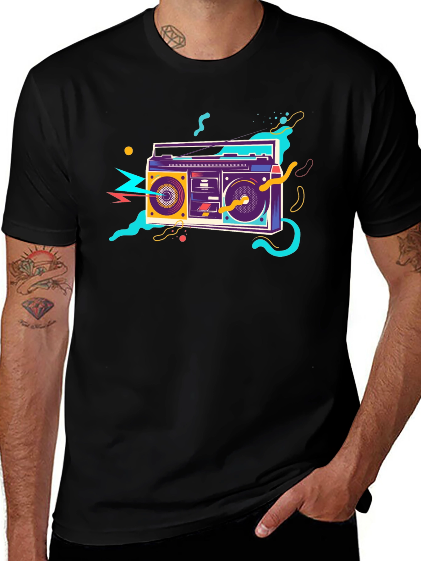 Variant 14 of Retro Boombox Graphic Tee - Cool Black T-Shirt