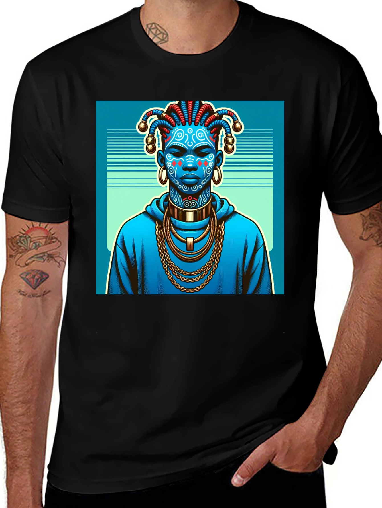 Variant 16 of Artistic Graphic Tee - Blue Tribal Design