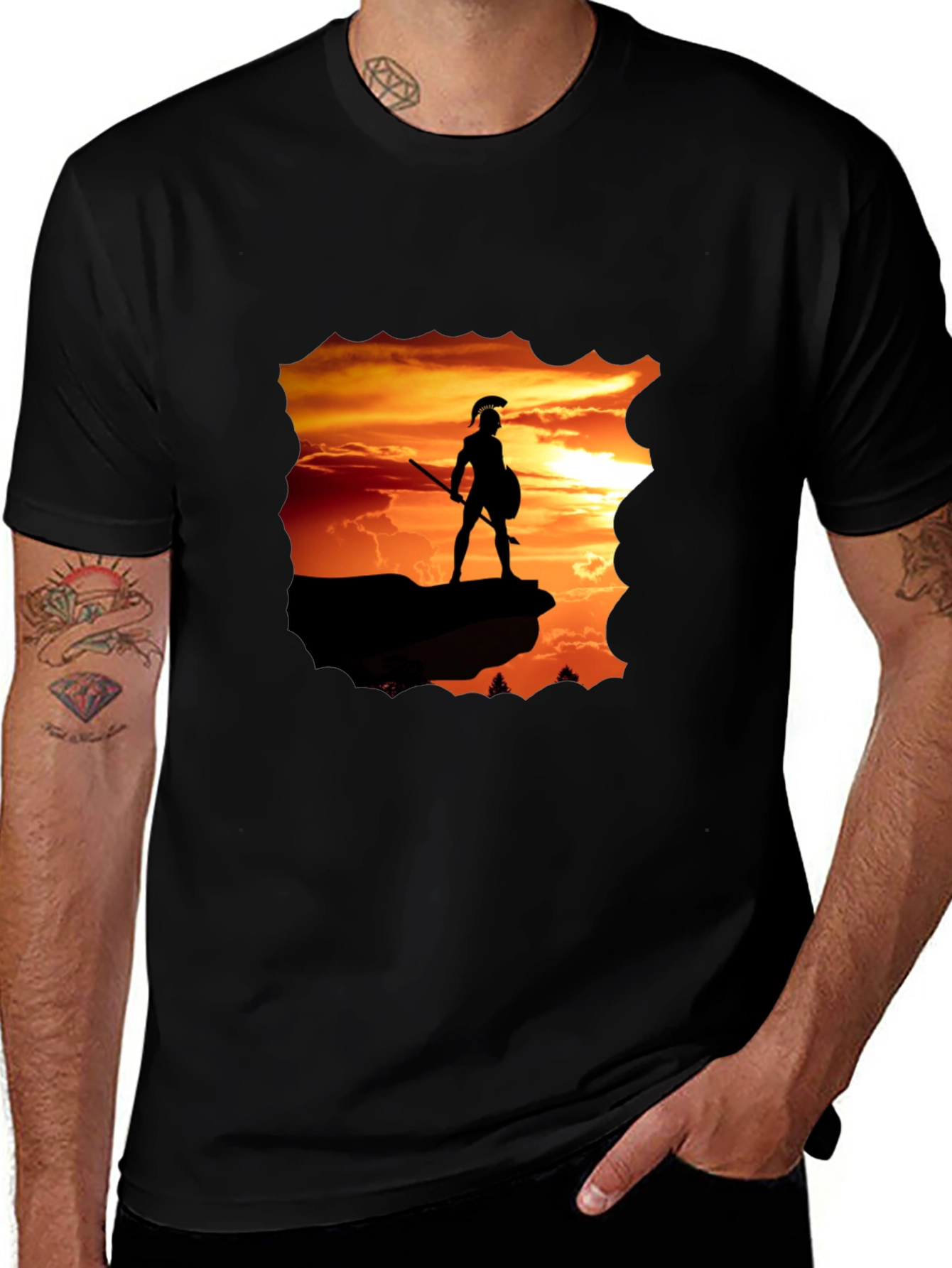 Variant 21 of Warrior Sunset Graphic T-Shirt - Black