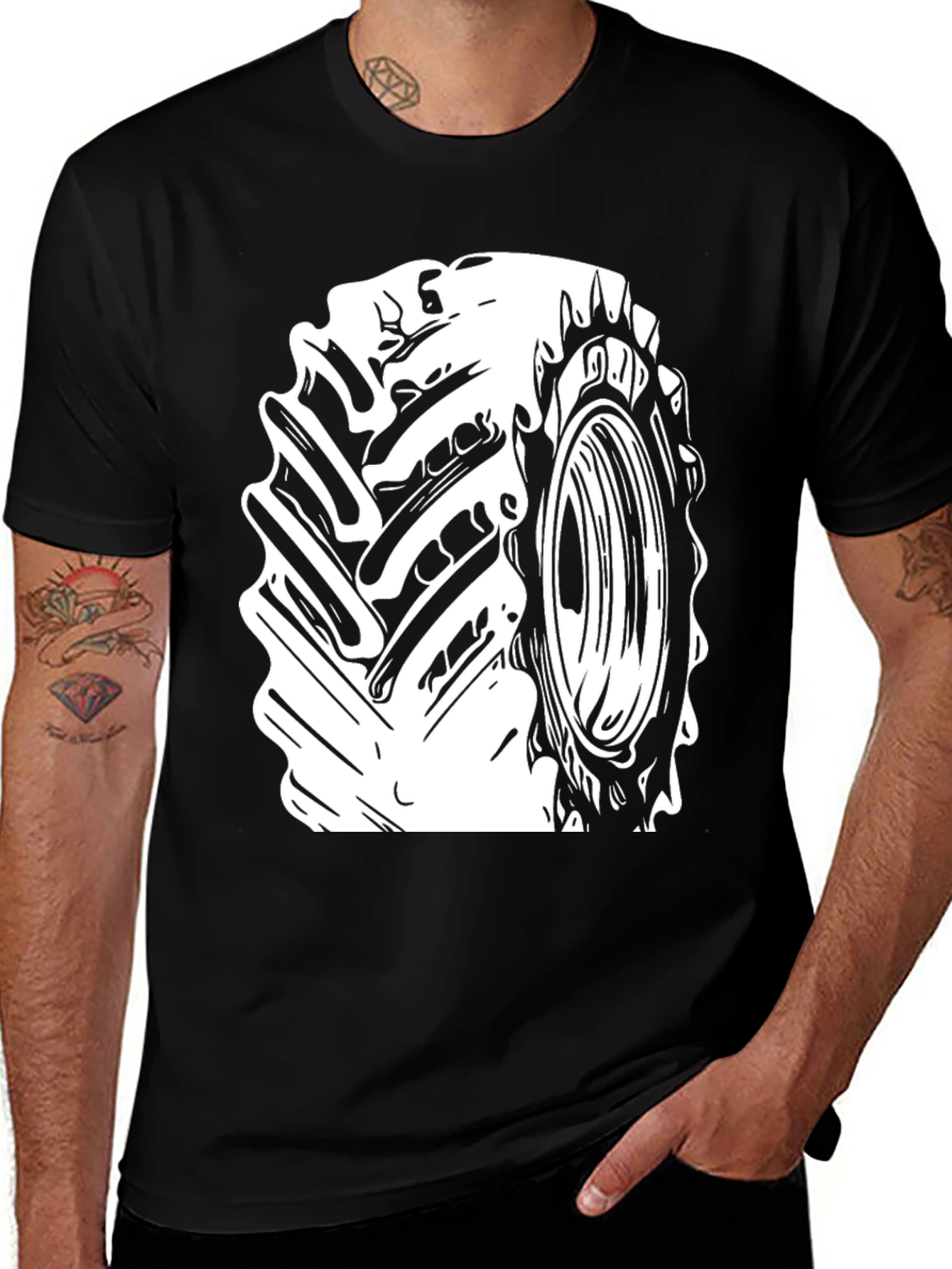 Variant 12 of Tractor Tire Graphic T-Shirt - Farm Vehicle Tee