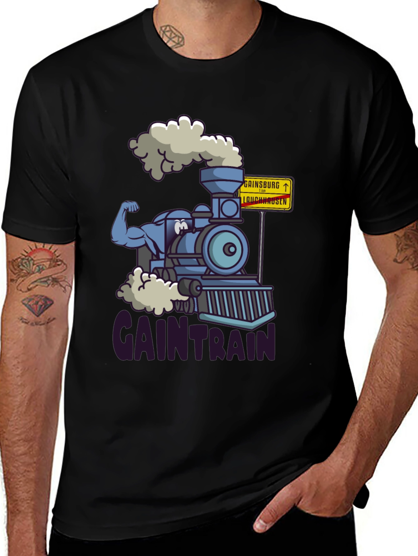Variant 2 of Gain Train T-Shirt - Muscle Train Cartoon Tee