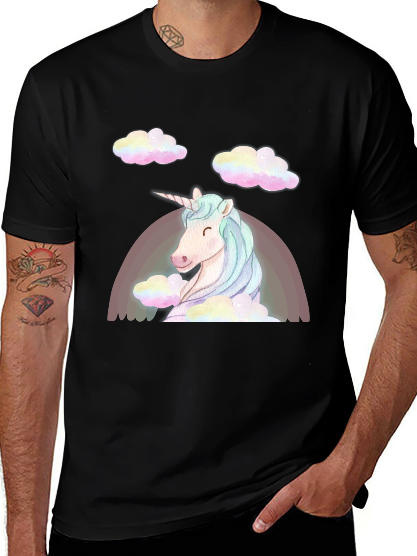 Variant 22 of Unicorn Rainbow T-Shirt - Black Cotton Tee