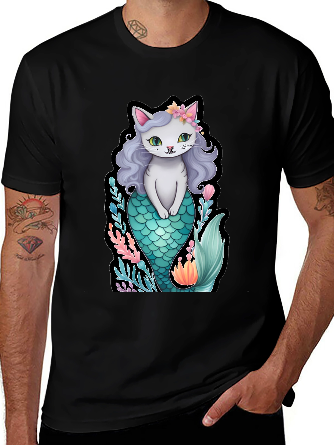 Variant 16 of Cat Mermaid Graphic T-Shirt - Unique Novelty Tee