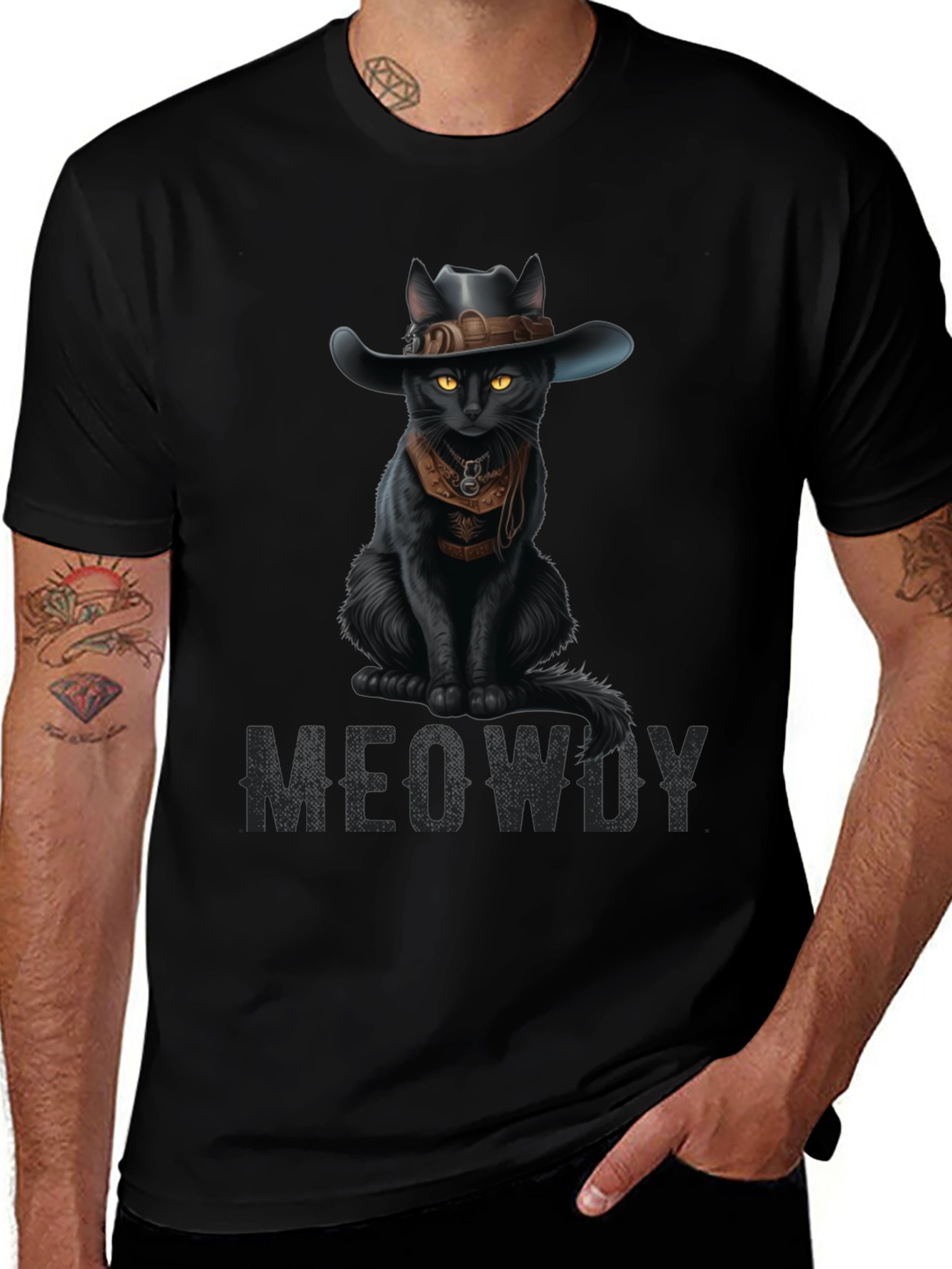 Variant 28 of Meowdy Black Cat Cowboy T-Shirt