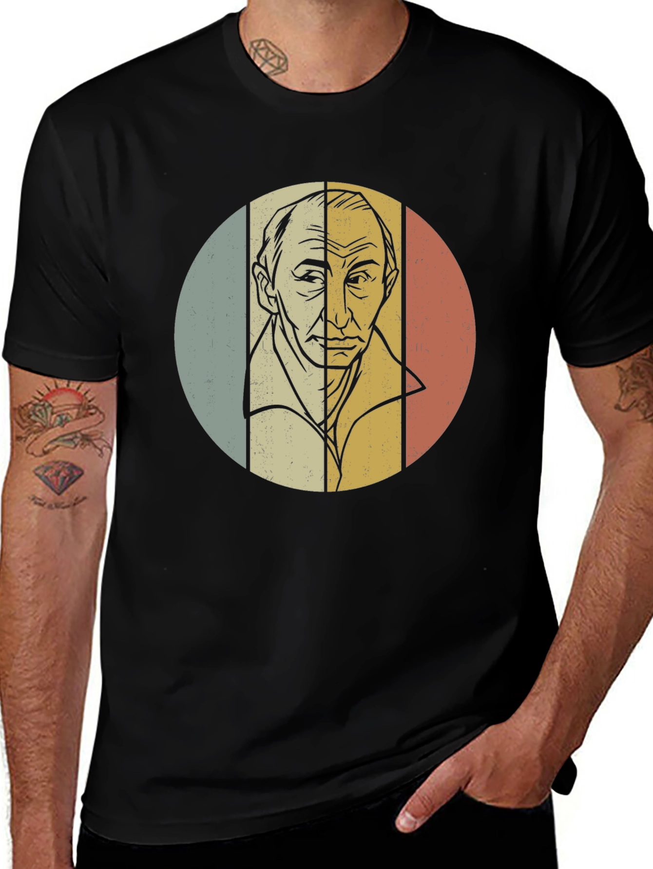 Retro Style Portrait Graphic Tee - Black