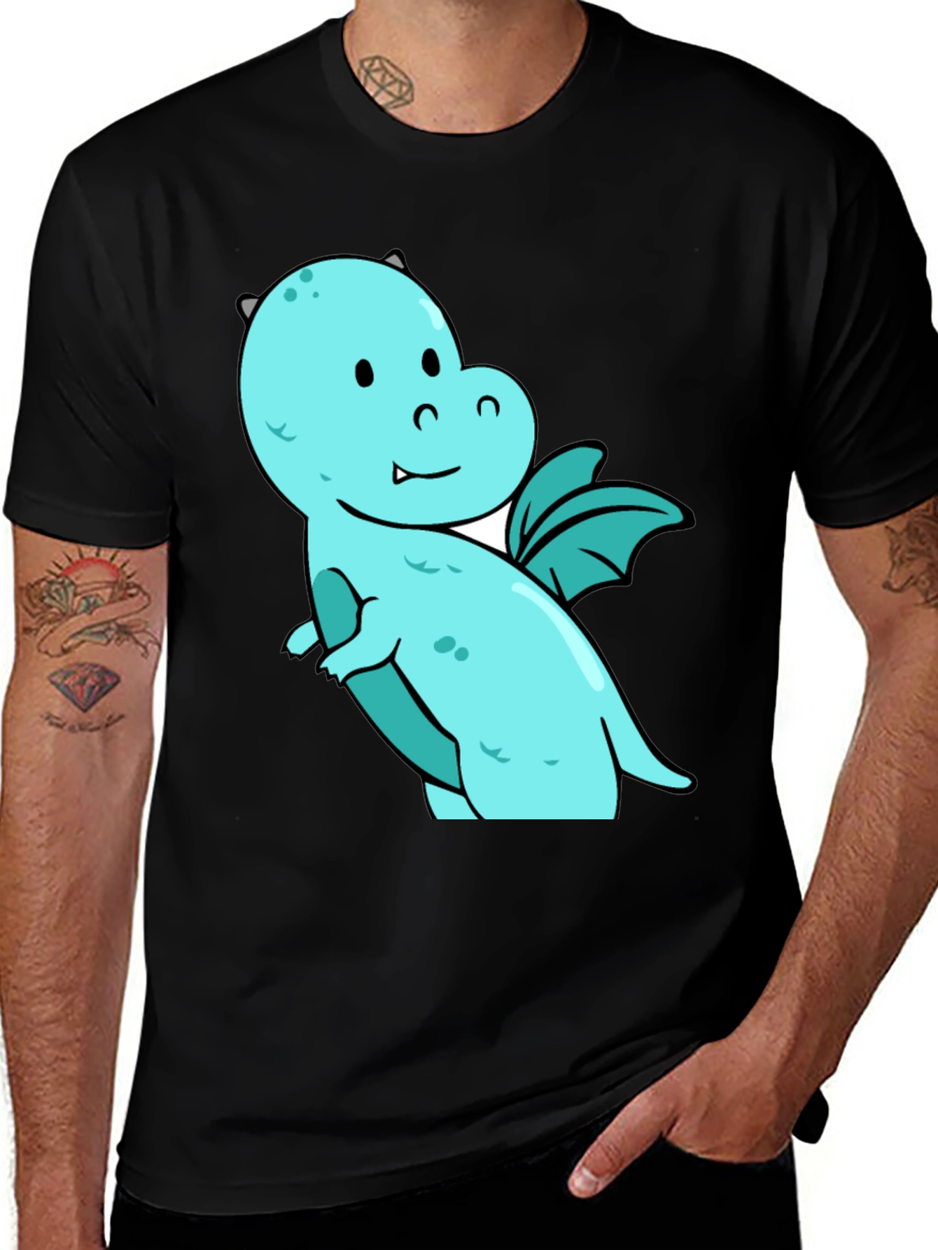 Variant 21 of Cute Dragon Graphic Tee - Black Cotton Blend