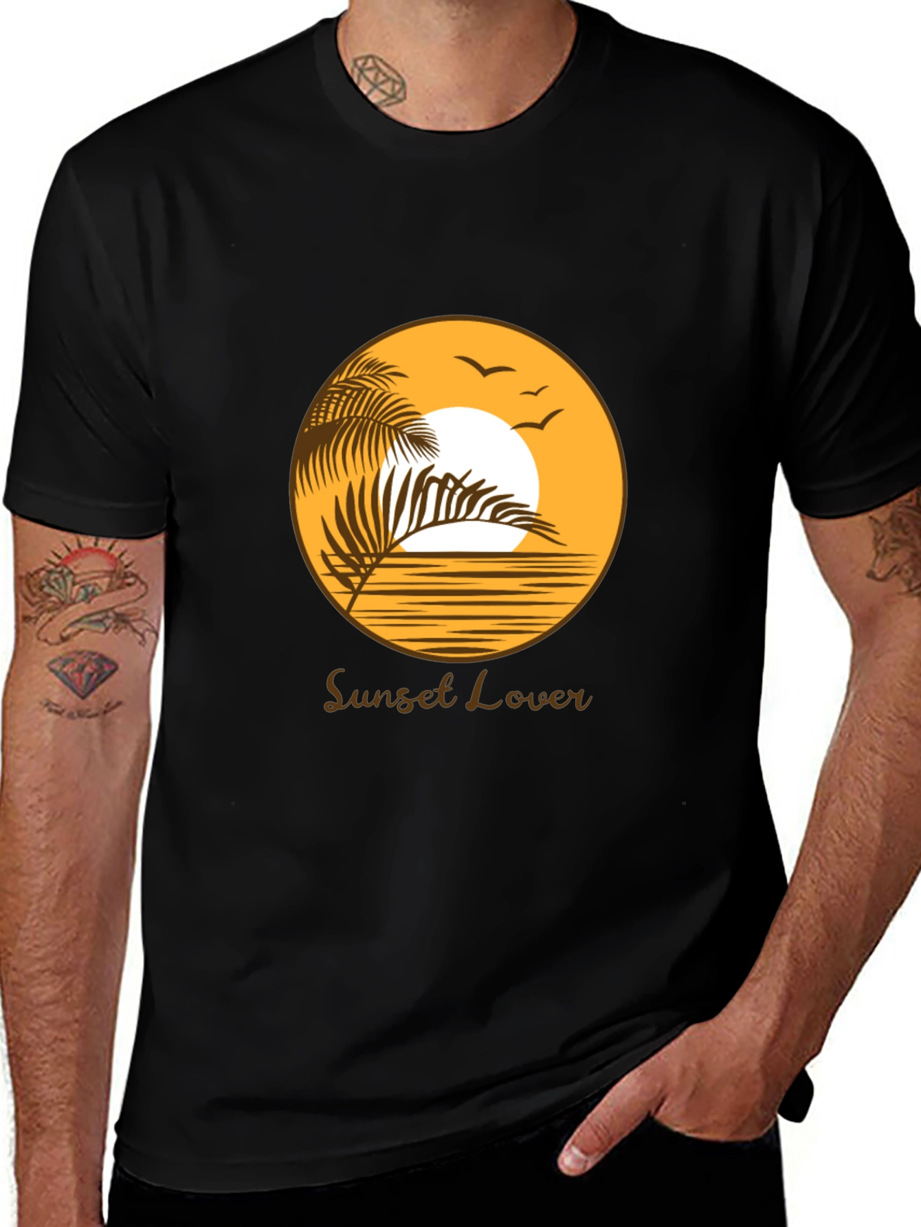 Variant 24 of Sunset Lover Graphic Tee - Black Cotton T-Shirt
