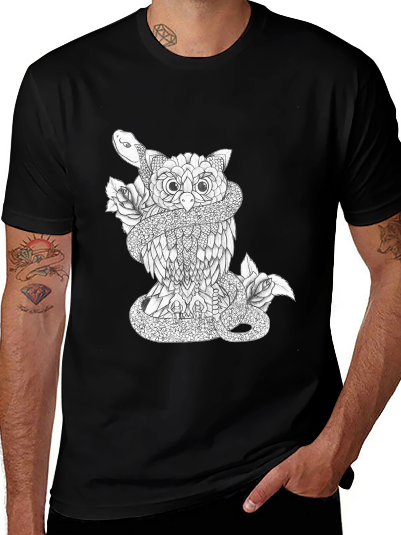 Black Owl & Snake Graphic Print Tee main image
