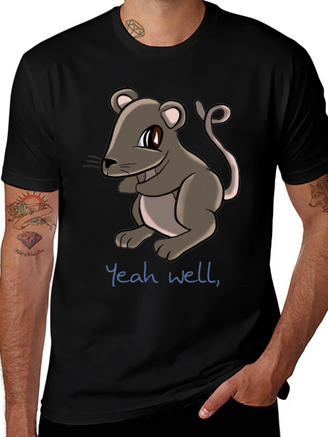 Variant 7 of Cute Cartoon Rat Graphic Tee - "Yeah well," Funny Mouse T-Shirt