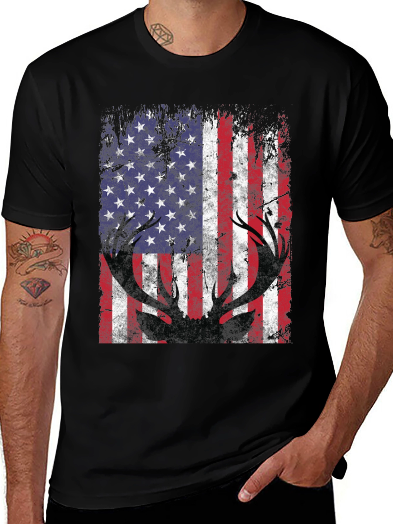 Variant 10 of American Flag Deer Silhouette Graphic T-Shirt
